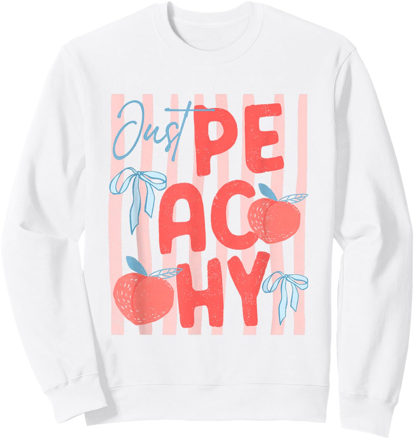 Just-Peachy Preppy-Summer Fruit Peach Coquette Bow Girl-Trip Sweatshirt - Sweatshirt | White