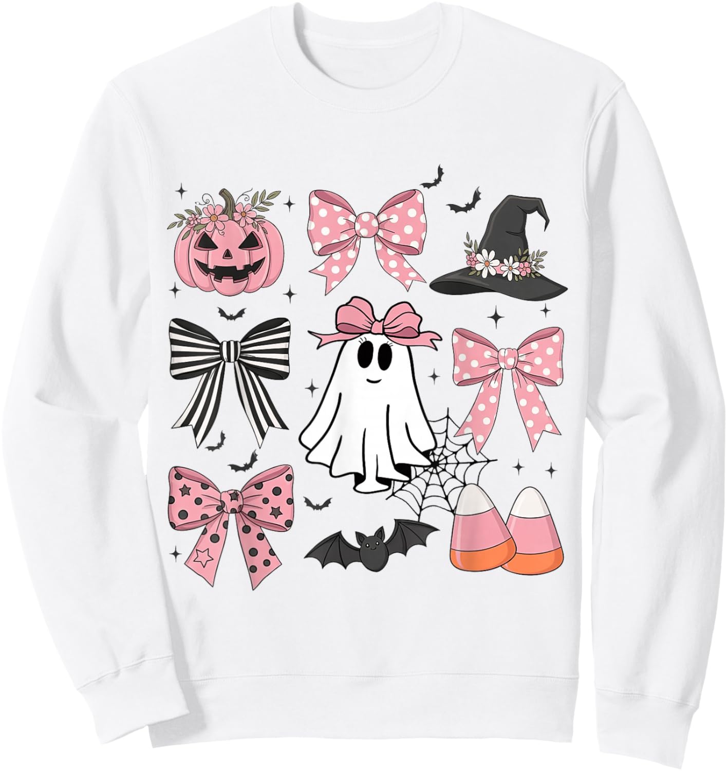 Girly Boo Ghost Halloween Coquette Bow Pumpkin Spooky Season Sweatshirt - Sweatshirt | White