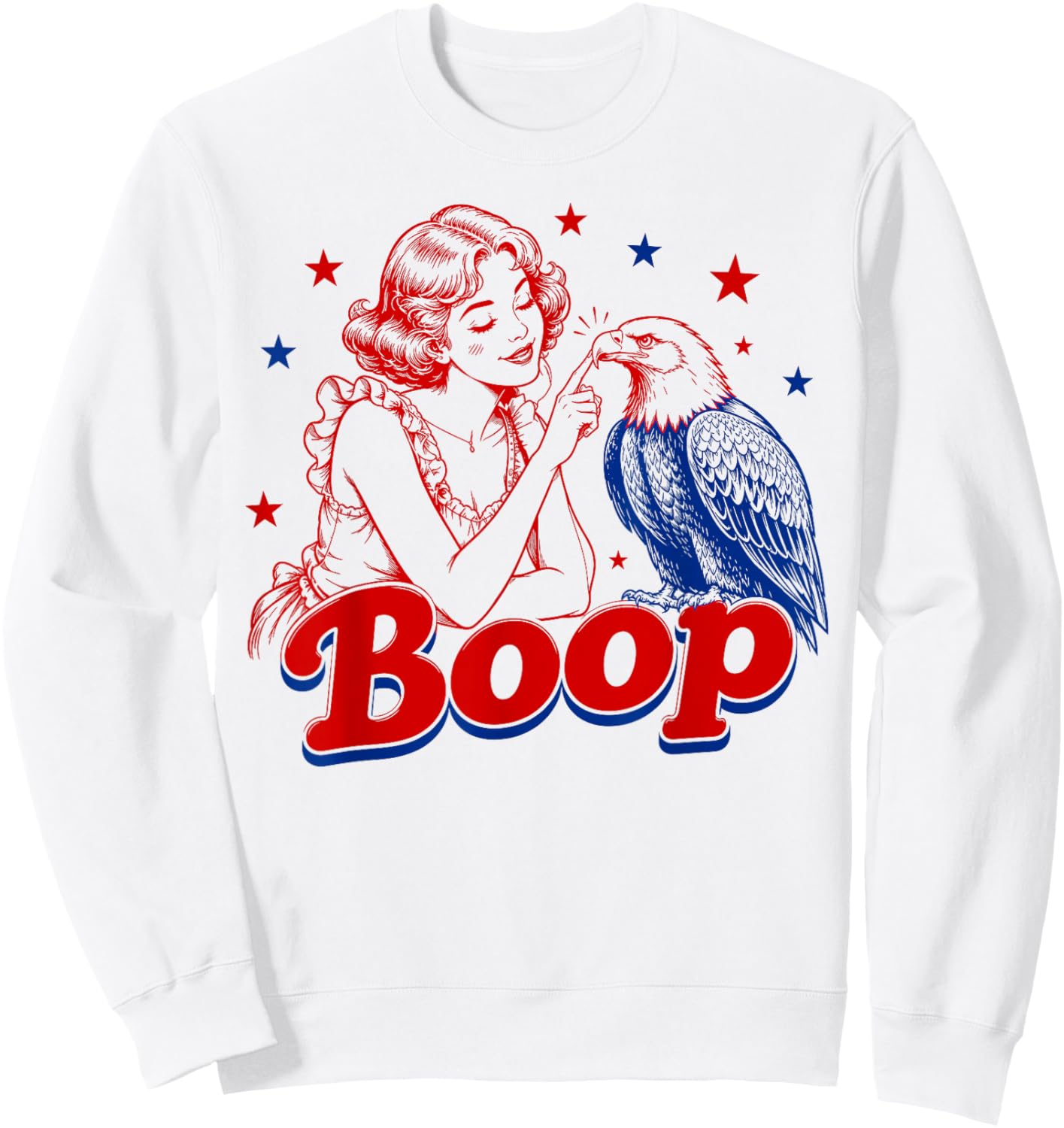 Boop Statue of Liberty and Eagle Funny Patriotic Retro Art Sweatshirt - Sweatshirt | White
