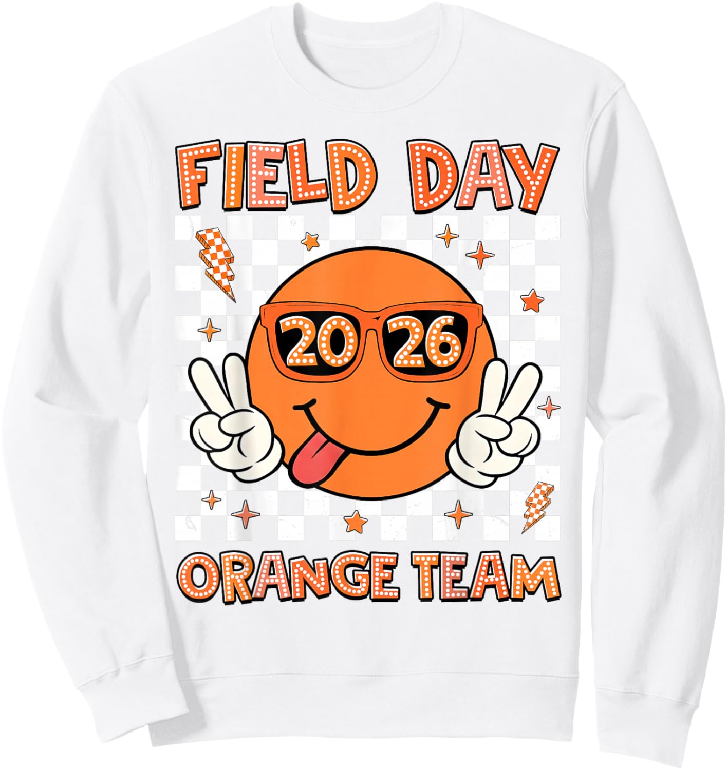 Field Day 2026 Orange Team Smile Face Sunglasses Teacher Kid Sweatshirt - Sweatshirt | White