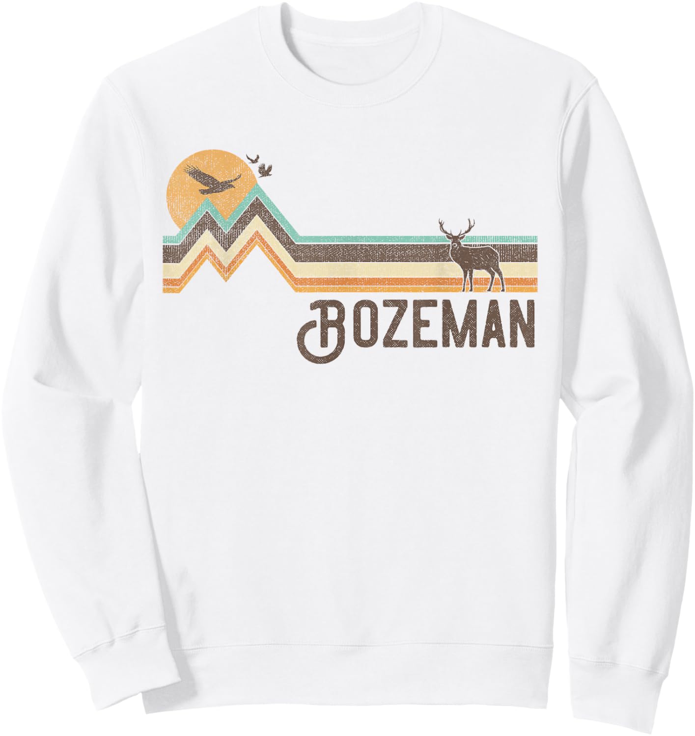 Bozeman - Vintage Men Women 70s 80s Graphic Cool Nature Sweatshirt - Sweatshirt | White