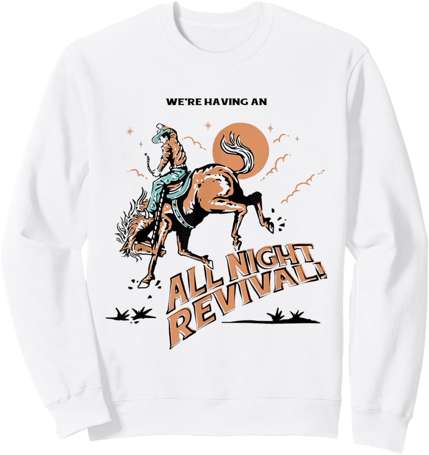 All Night Revival Cowboy Country Retro Sweatshirt - Sweatshirt | White