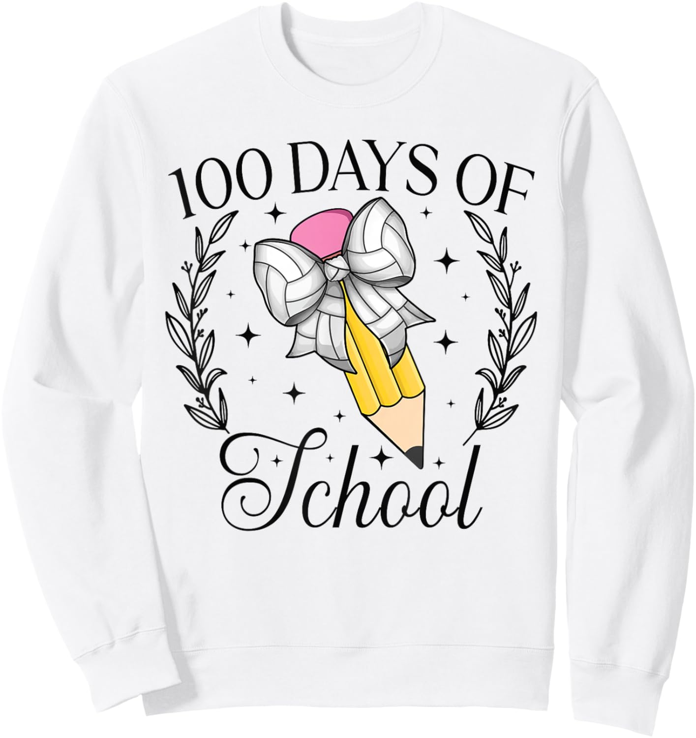 100 Days Of School Volleyball Coquette Pencil Bow 100th Day Sweatshirt - Sweatshirt | White