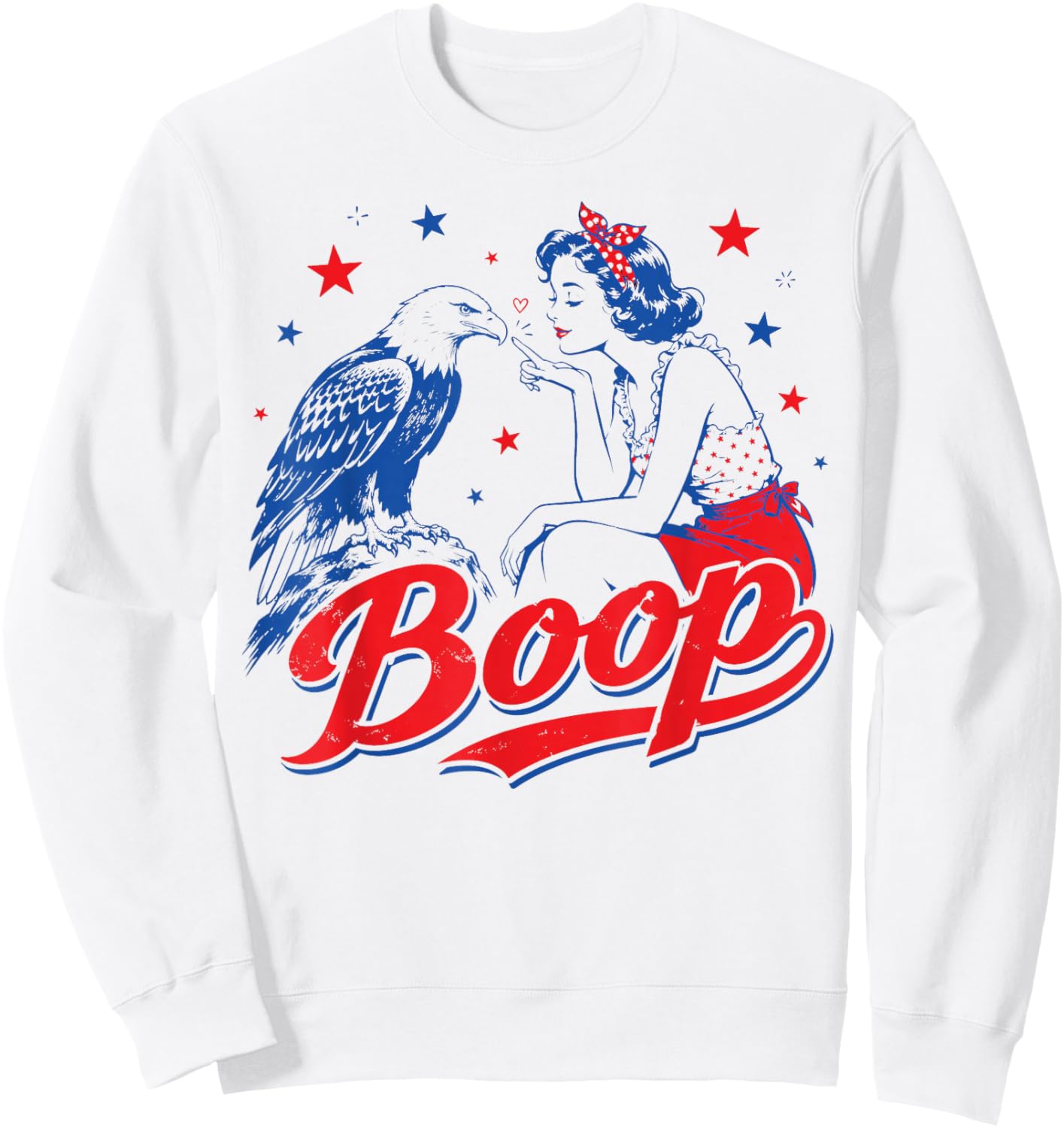 Funny Hand Boop Nose Girl Eagle Funny Patriotic 4th of July Sweatshirt - Sweatshirt | White
