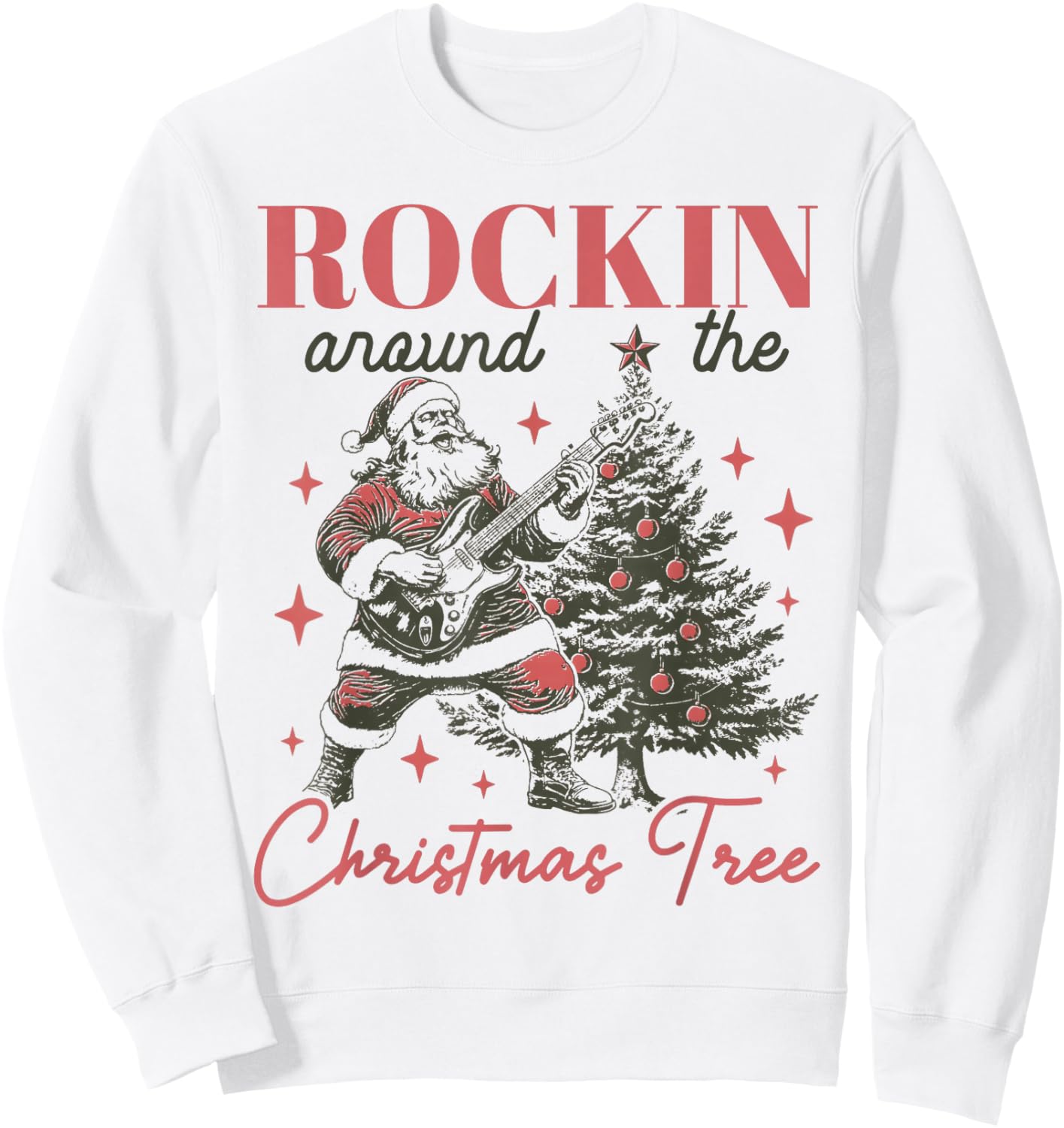 Rocking Around The Christmas Tree Santa Rock and Roll Guitar Sweatshirt - Sweatshirt | White