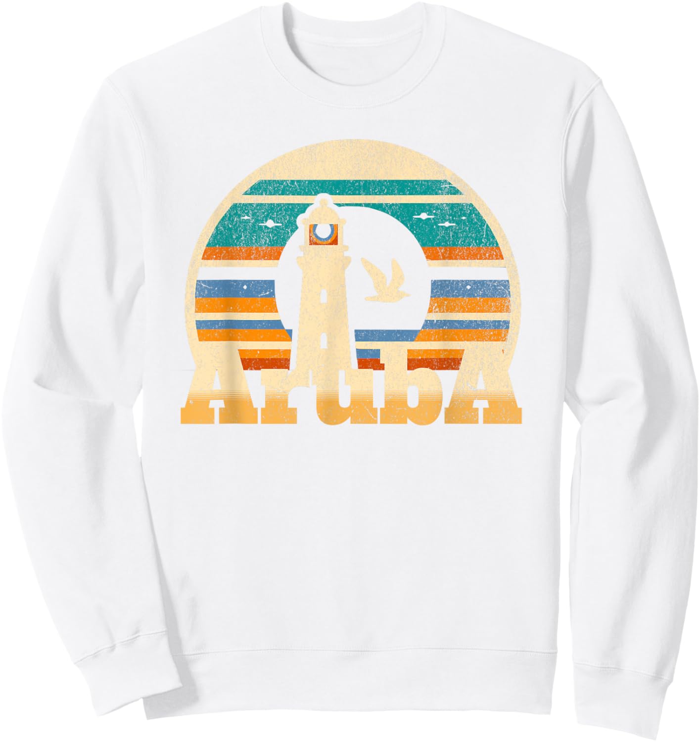 One Happy Island Aruba Shirt Retro Sunset Lighthouse Vintage Sweatshirt - Sweatshirt | White