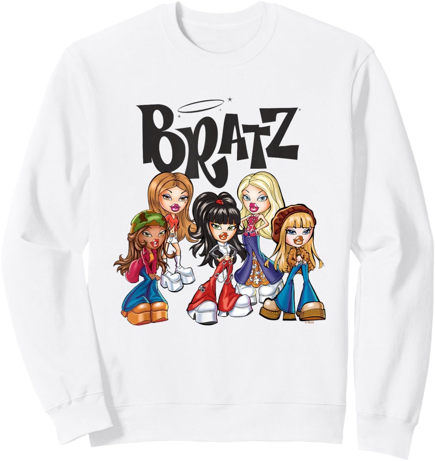 Bratz Dolls Vintage Style Group Shot Big Chest Poster Sweatshirt - Sweatshirt | White