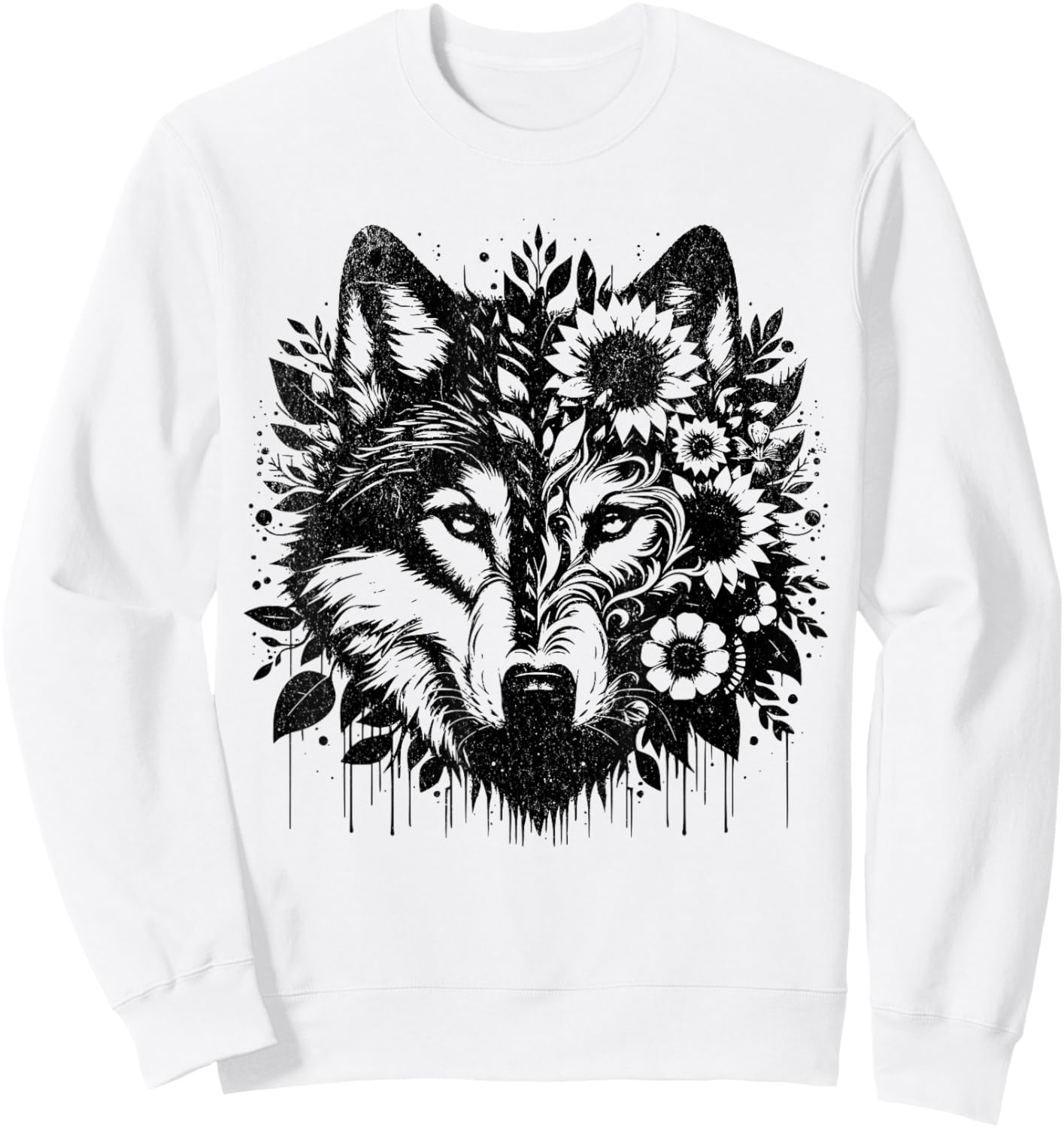 Sunflower Wolf Flowers Wolf Face for Wolves Lover women wolf Sweatshirt - Sweatshirt | White