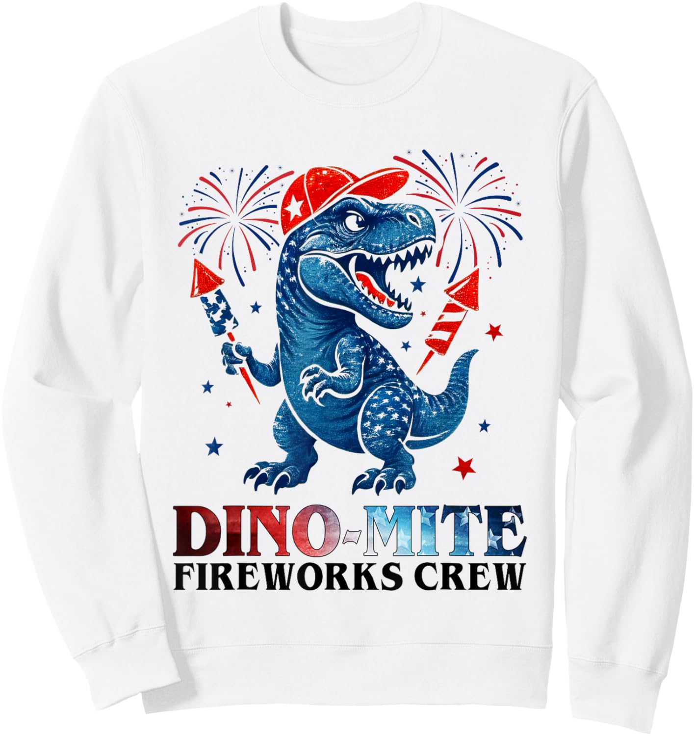 Dino-Mite Fireworks Crew Dinosaur USA Flag 4th Of July Kids Sweatshirt - Sweatshirt | White