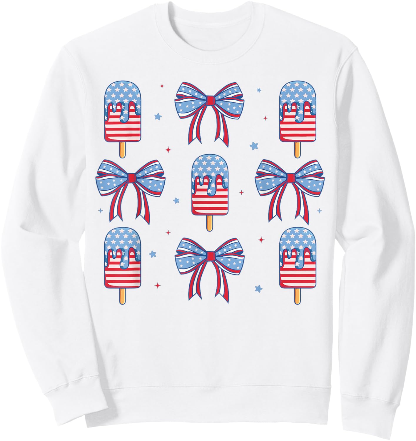 4th of July Cute Popsicle Bows Patriotic Women Kids Sweatshirt - Sweatshirt | White