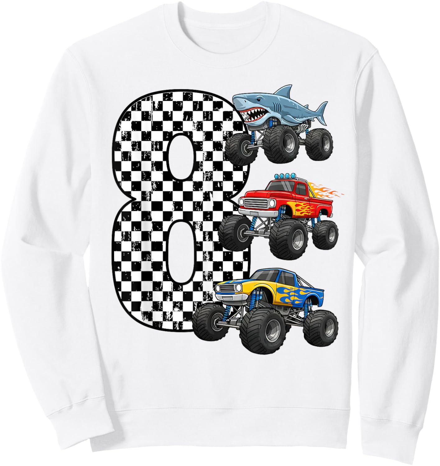 Birthday Monster Truck 8 Year Old Boys 8th Party Sweatshirt - Sweatshirt | White