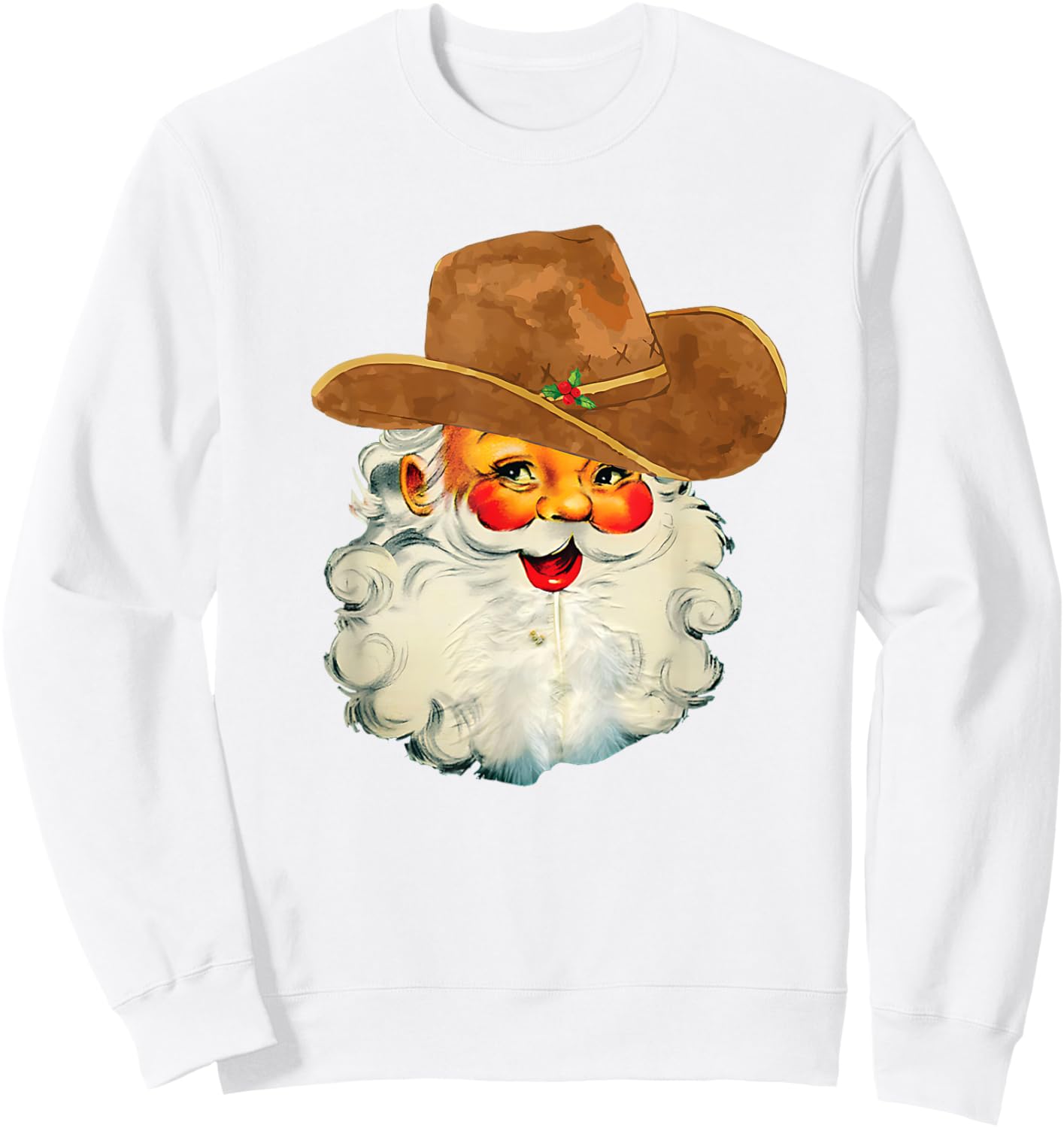 Santa Cowboy Western Christmas Xmas Holiday Pajamas Sweatshirt - Sweatshirt | White