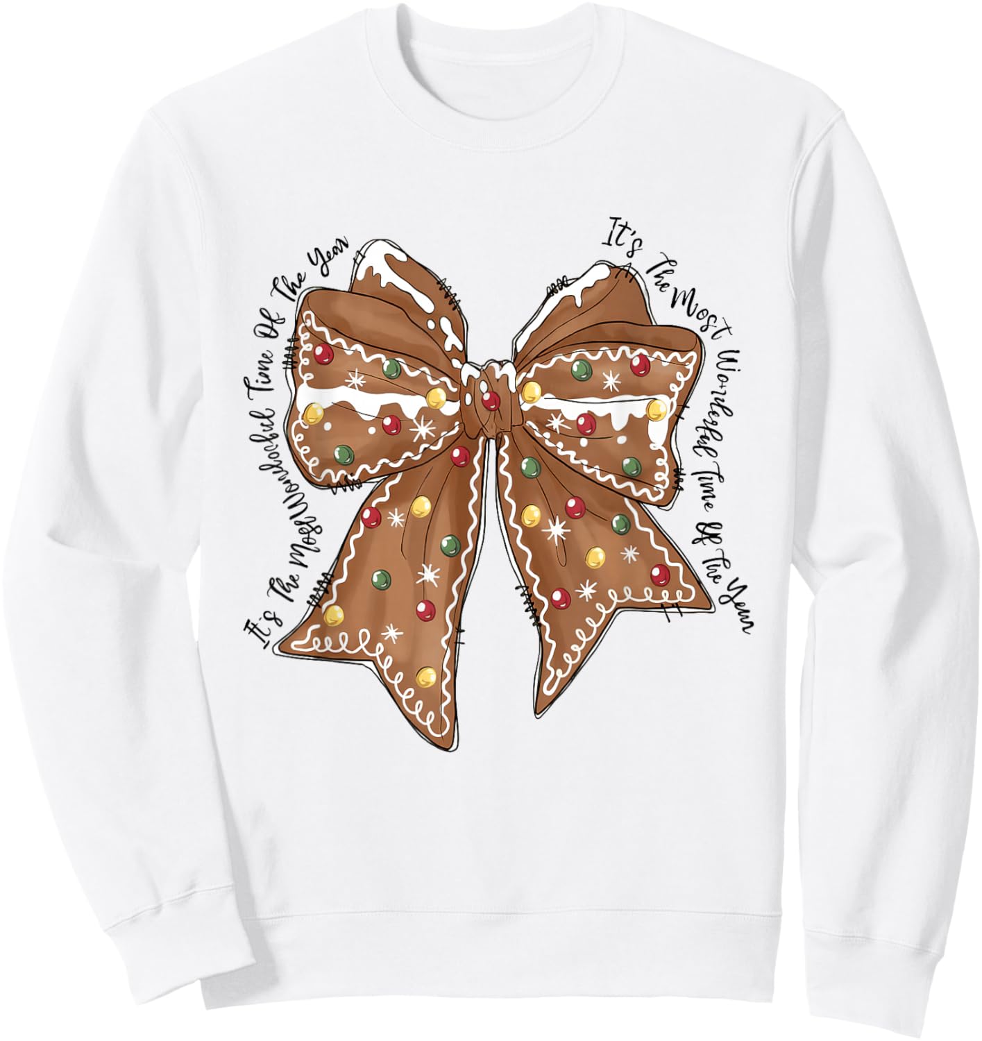 Funny Christmas Outfit Women Kids Christmas Gingerbread Coquette Bow Xmas Sweatshirt - Sweatshirt | White