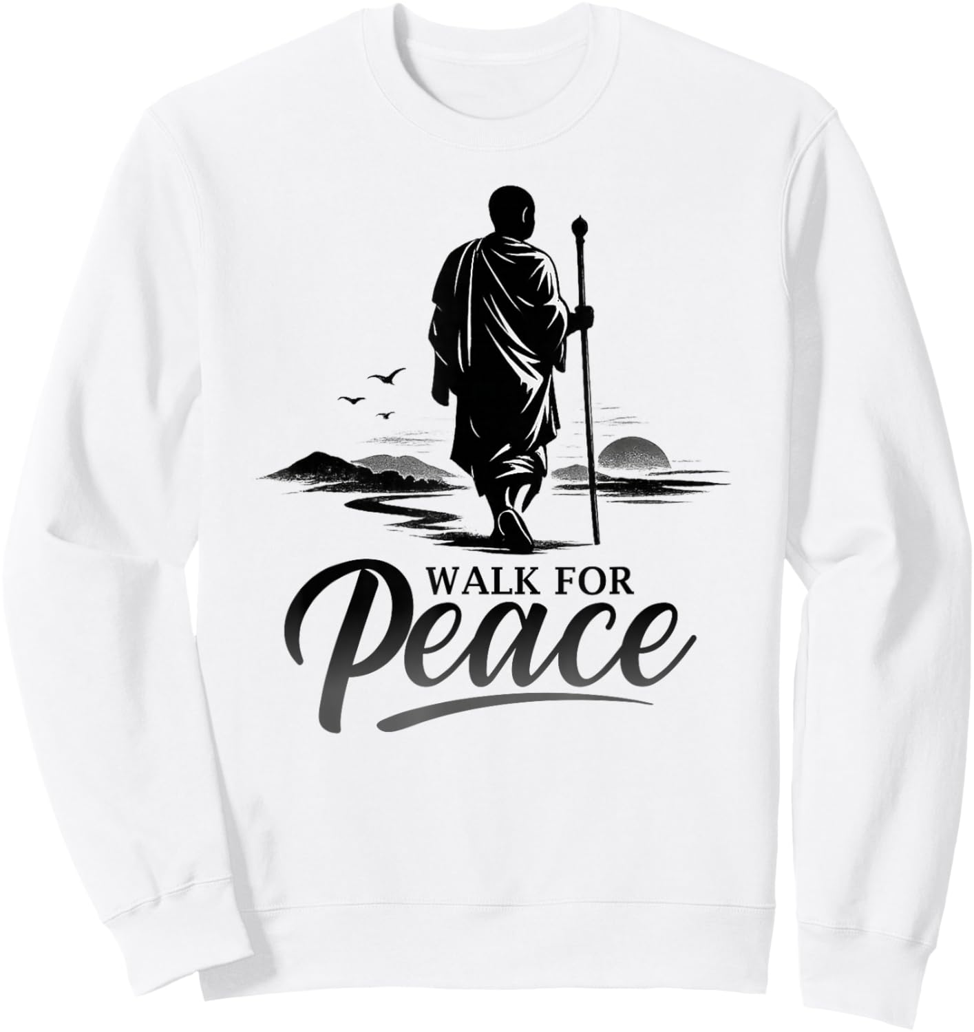 Retro Walk for Peace Monks with Dog Aloka Art Zen Minimalist Sweatshirt - Sweatshirt | White