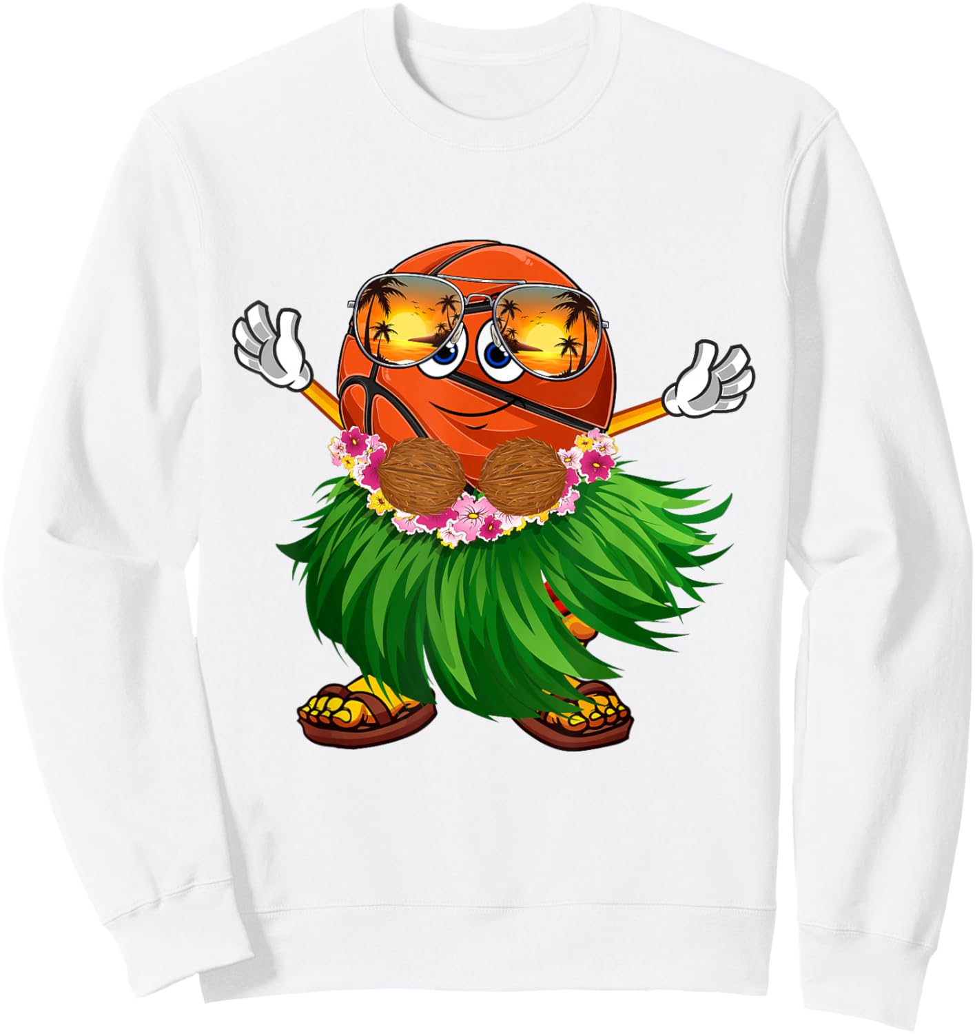 Cute Hawaiian Basketball Ball Tropical Beach Summer Vacation Sweatshirt - Sweatshirt | White
