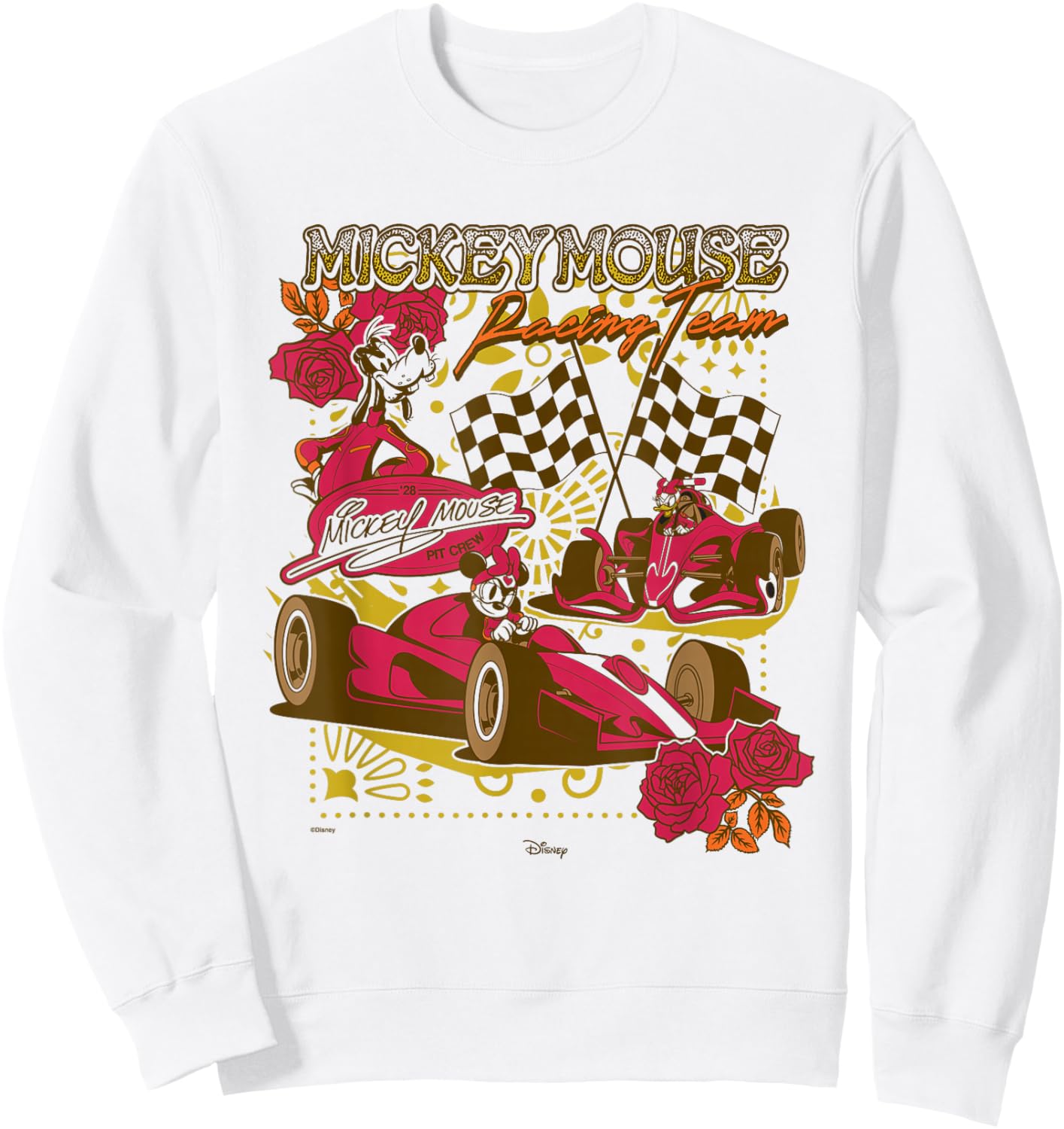 Disney Mickey Mouse Racing Team Floral Vintage Sweatshirt - Sweatshirt | White