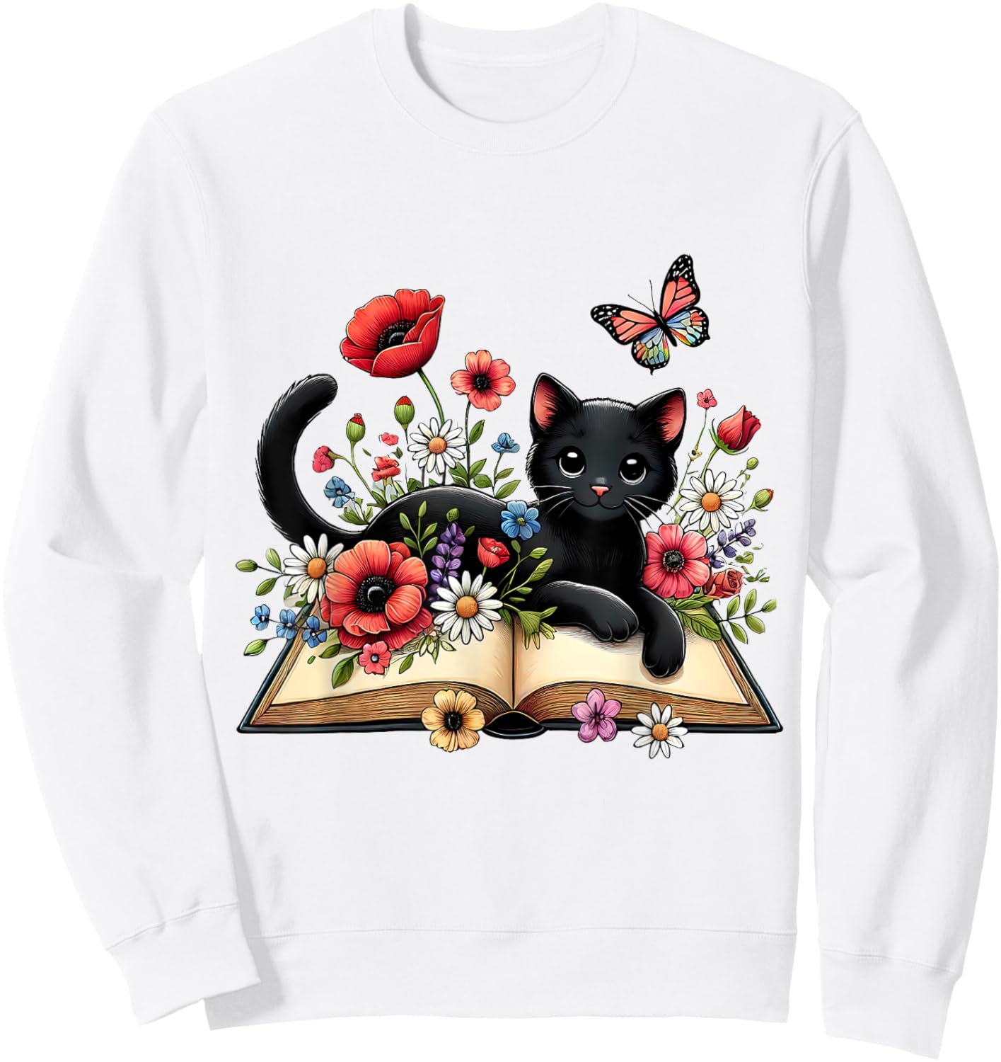 Cat Reading Book Cute Cat And Book Lover Girls Kid Sweatshirt - Sweatshirt | White