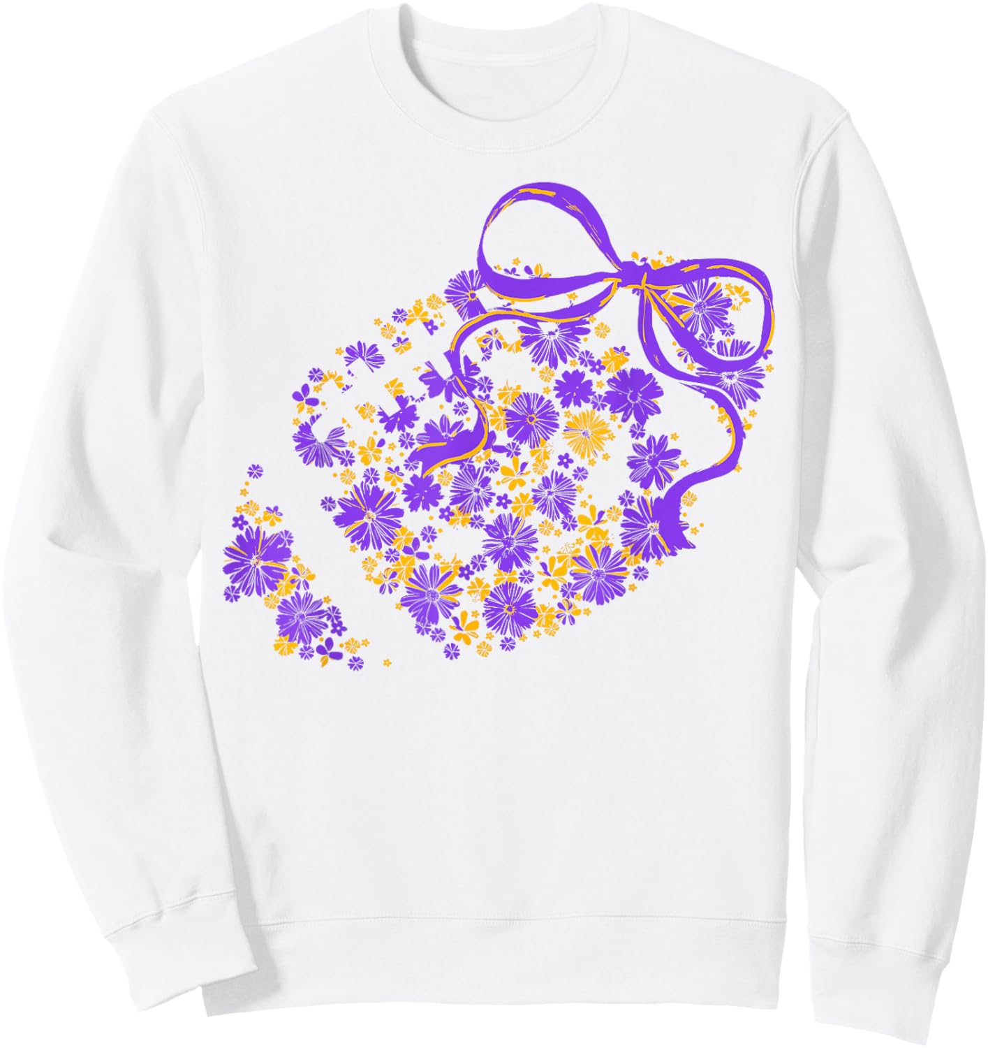 Floral Football Game Day Coquette Team Spirit Purple & Gold Sweatshirt - Sweatshirt | White