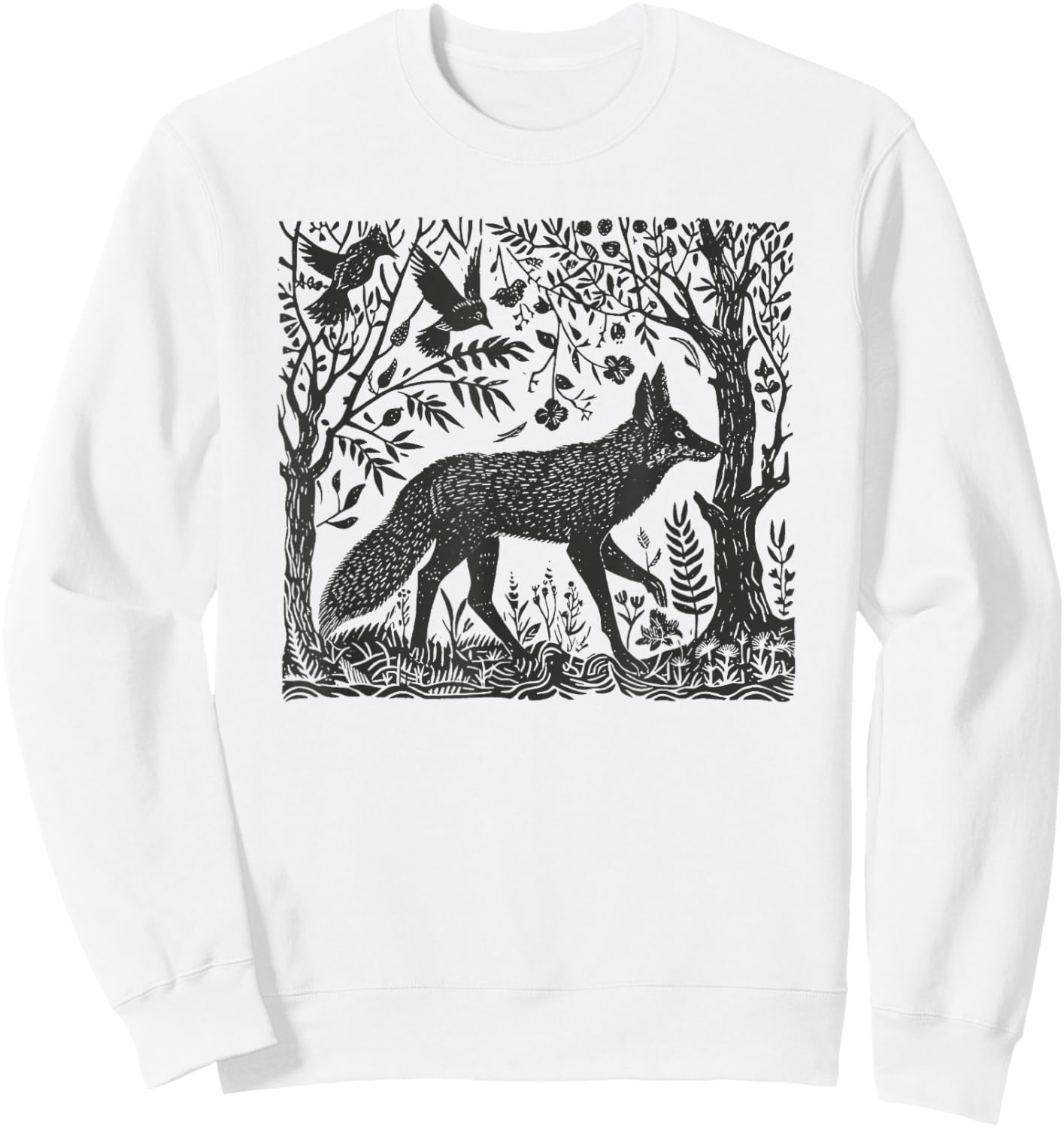 Folklore Forest Fox Lino Print Sweatshirt - Sweatshirt | White