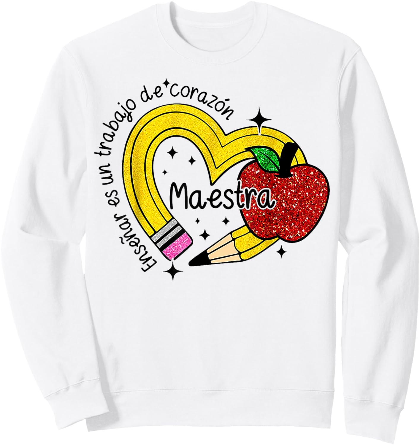 Maestra Spanish Teacher Rainbow Pencil Maestra Sweatshirt - Sweatshirt | White