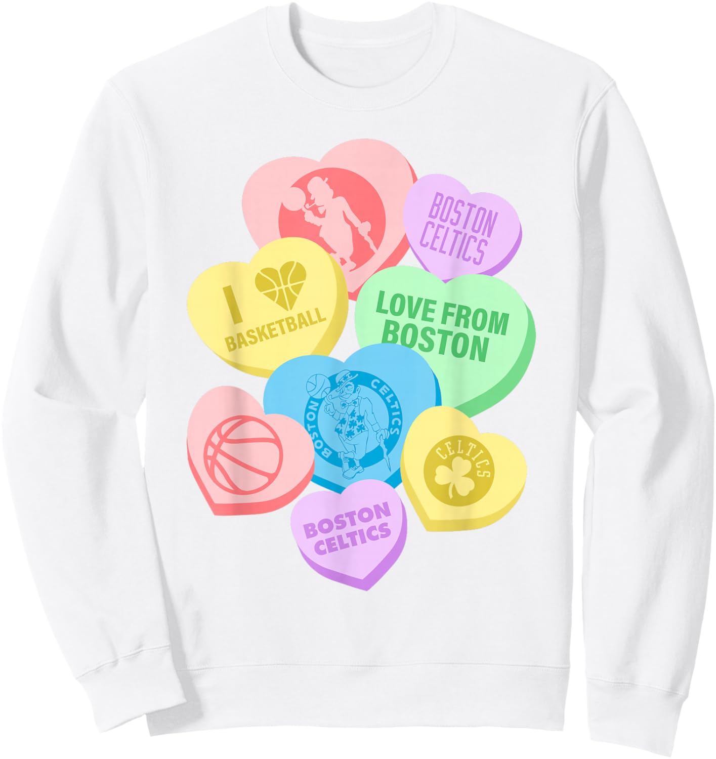 NBA Boston Celtics Valentine's Day Candy Hearts Sweatshirt - Sweatshirt | White