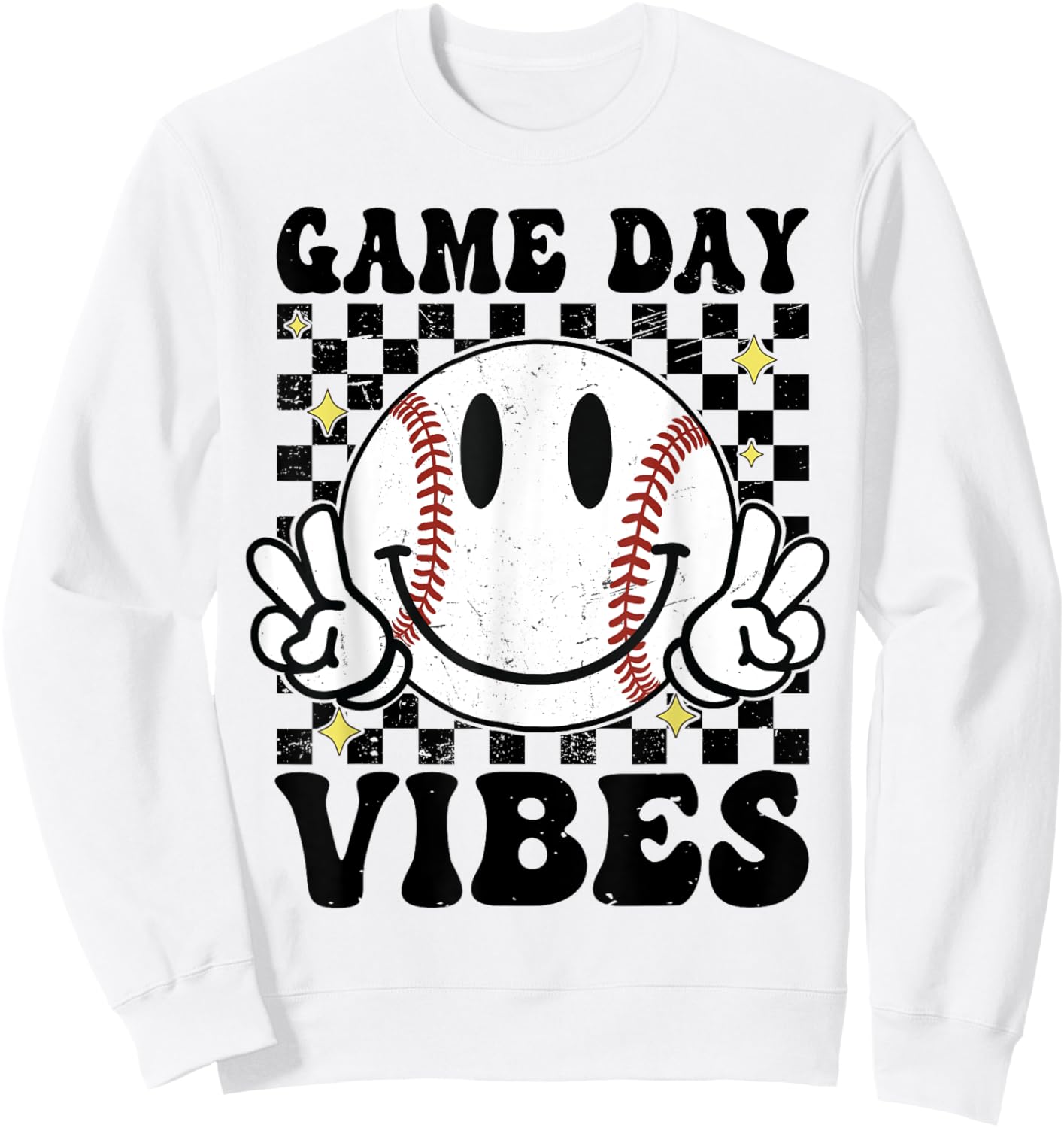 Game Day Vibes Smile Face Baseball Mama Baseball Girl Sweatshirt - Sweatshirt | White