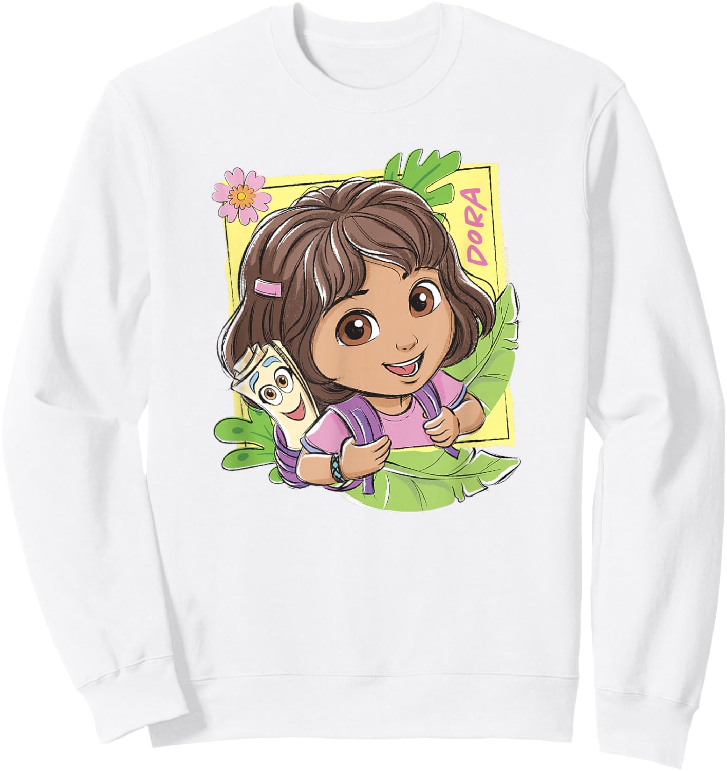 Dora (2024) Dora and Map Tropical Leaves Sweatshirt - Sweatshirt | White