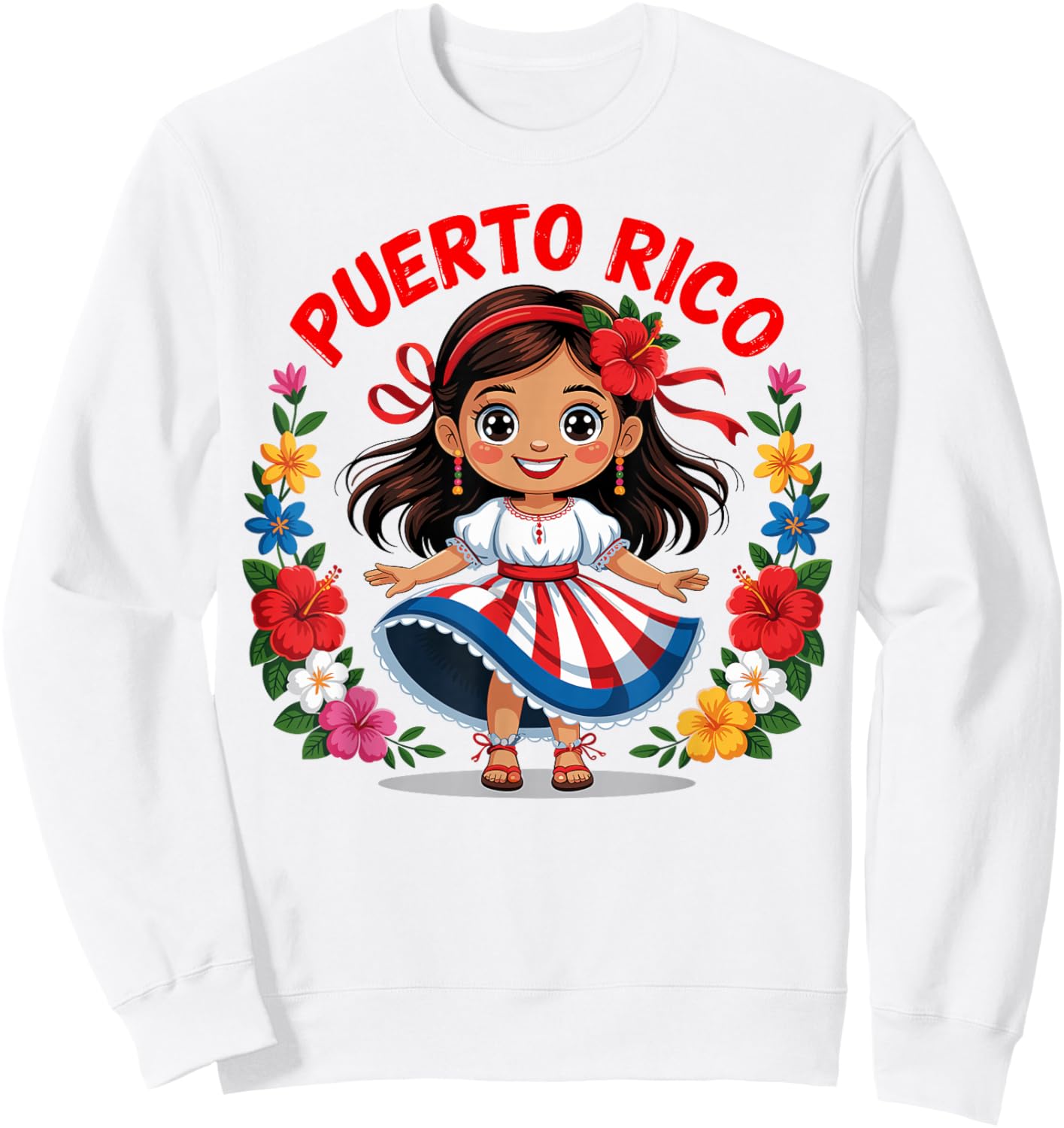 Puerto Rican Girl Culture Pride Cute Girl Traditional Dress Sweatshirt - Sweatshirt | White
