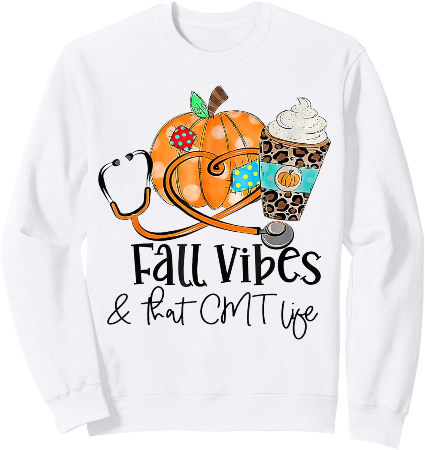 Fall Vibes And CMT Life Pumpkin Leopard Thanksgiving Sweatshirt - Sweatshirt | White