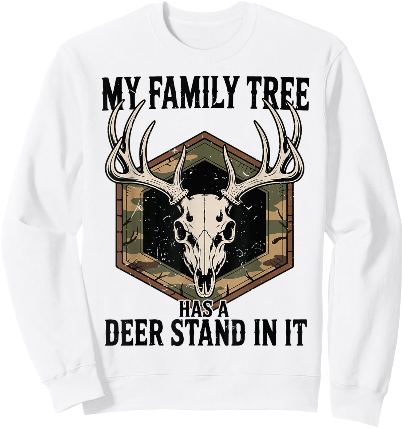 Camo Deer Hunting My Family Tree Has Deer Stand in It Youth Sweatshirt - Sweatshirt | White