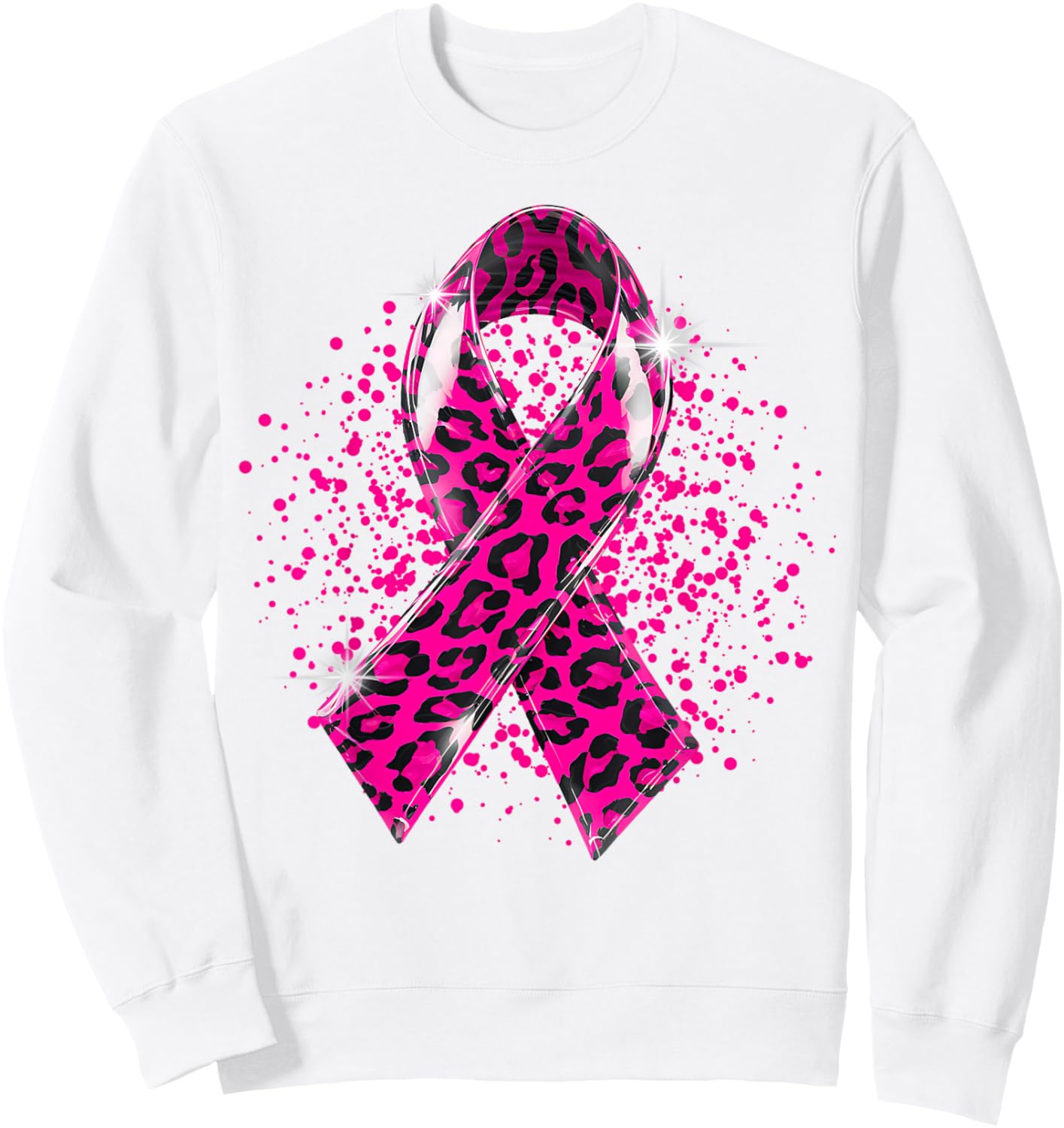 Breast Cancer Awareness Month Pink Ribbon Leopard Support Sweatshirt - Sweatshirt | White
