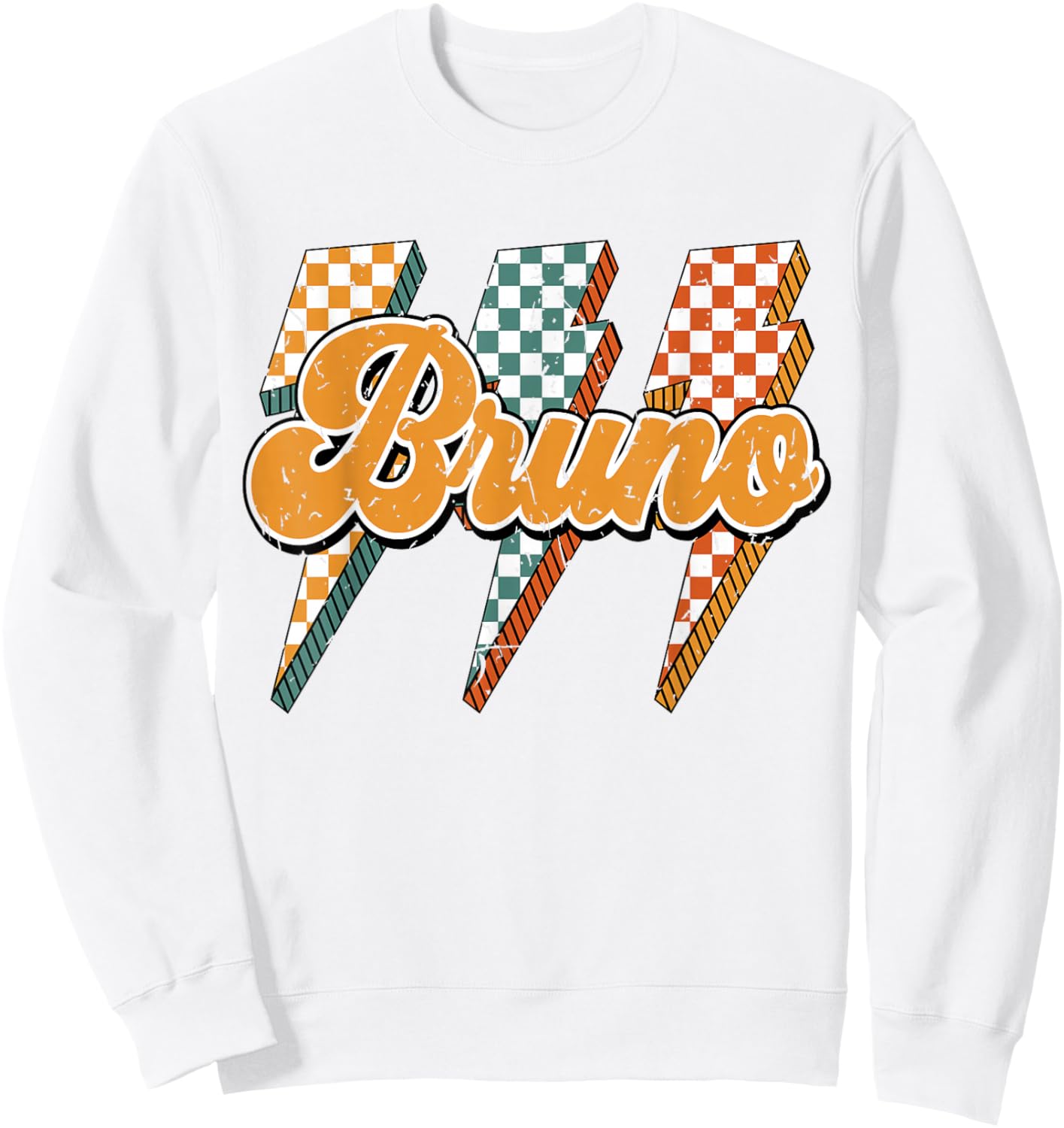 Bruno Checkered Bolt I Love Bruno Groovy 70's 80's Vintage Sweatshirt - Sweatshirt | White