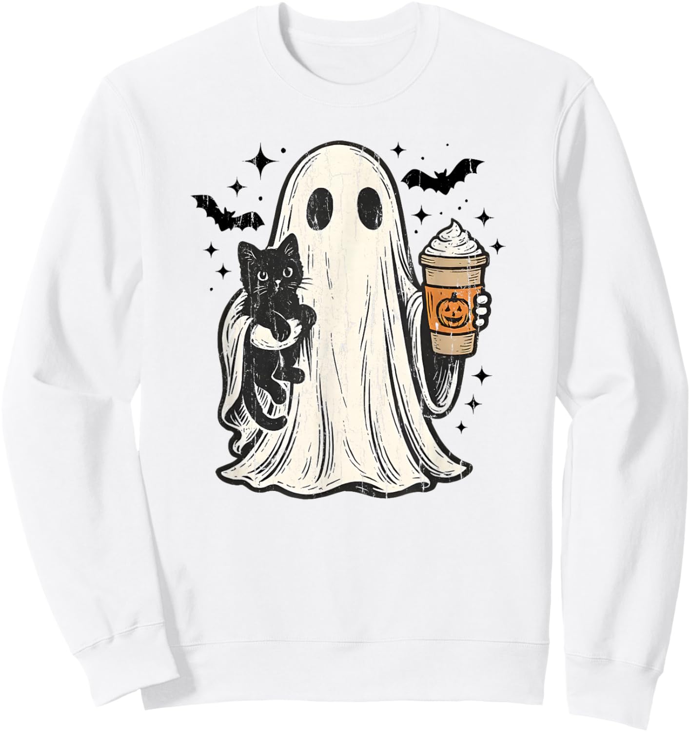Cute Ghost and Cat, Pumpkin Spice Ghost Sweatshirt - Sweatshirt | White