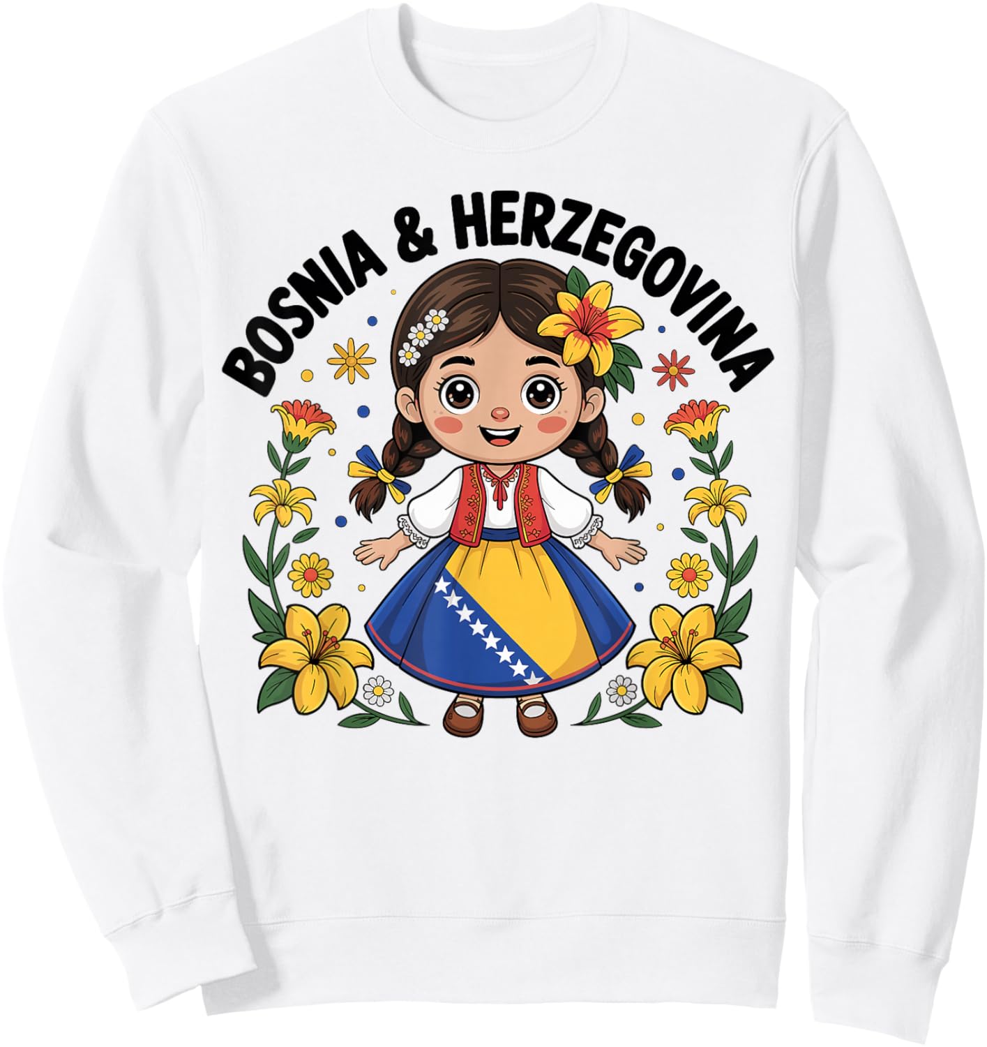 Cute Bosnia Girl in Traditional Folk Dress for Kids Sweatshirt - Sweatshirt | White