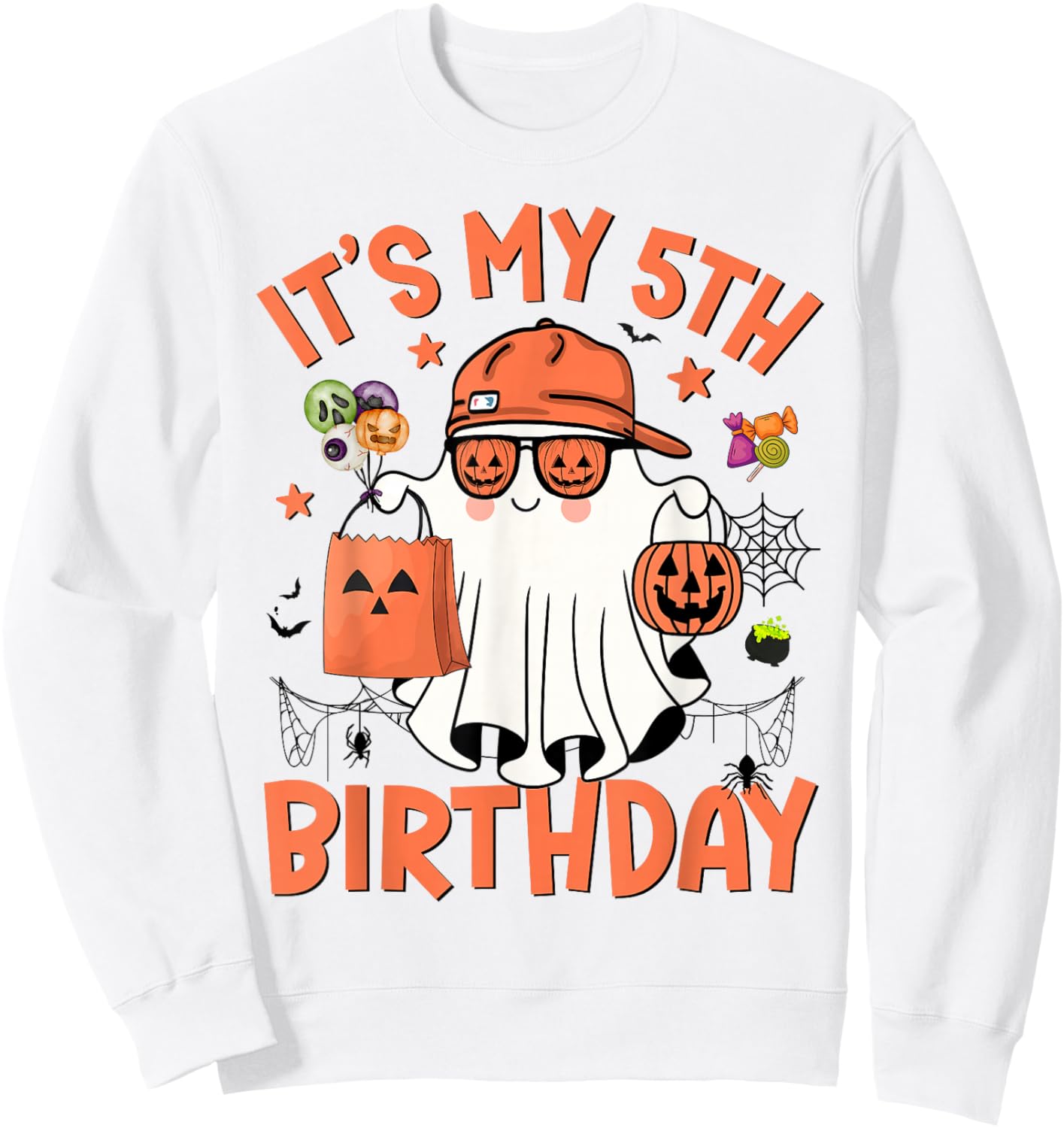It's My 5th Birthday Funny Halloween Ghost Boo 5th Bday Boys Sweatshirt - Sweatshirt | White