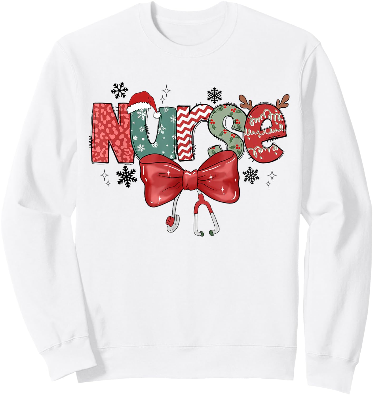 Christmas Nurse Coquette Bow Stethoscope Nursing Xmas Pjs Sweatshirt - Sweatshirt | White