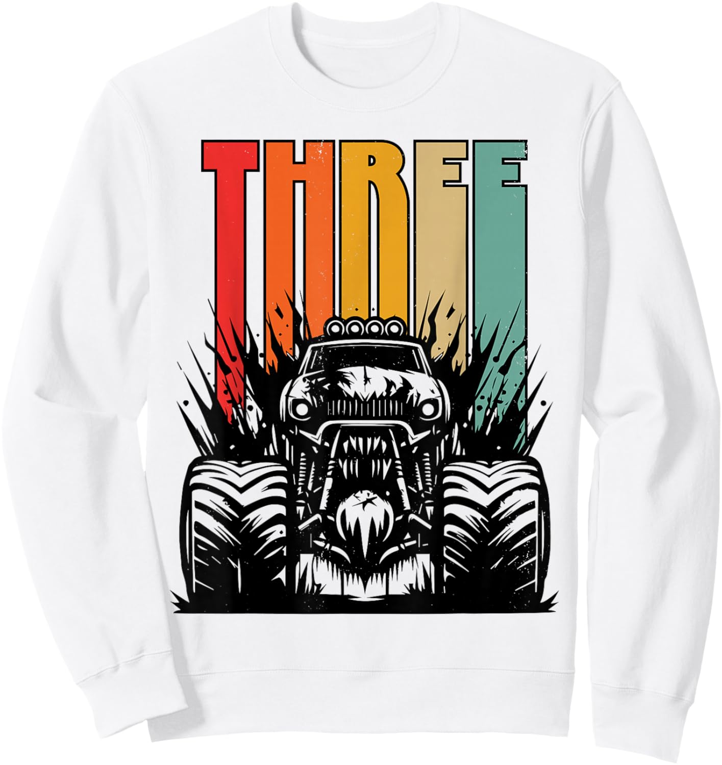 3 Year Old Monster Truck Lovers 3rd Birthday Party Retro Sweatshirt - Sweatshirt | White