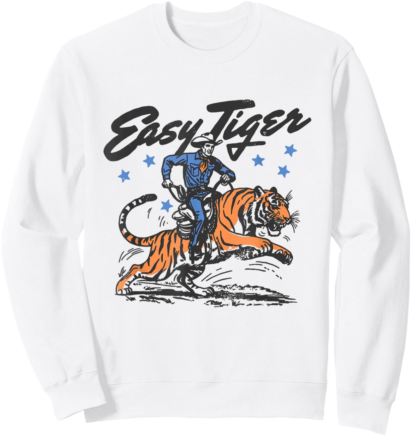 Trendy Vintage Easy Tiger Cowboy Western Boho Hippie Style Sweatshirt - Sweatshirt | White