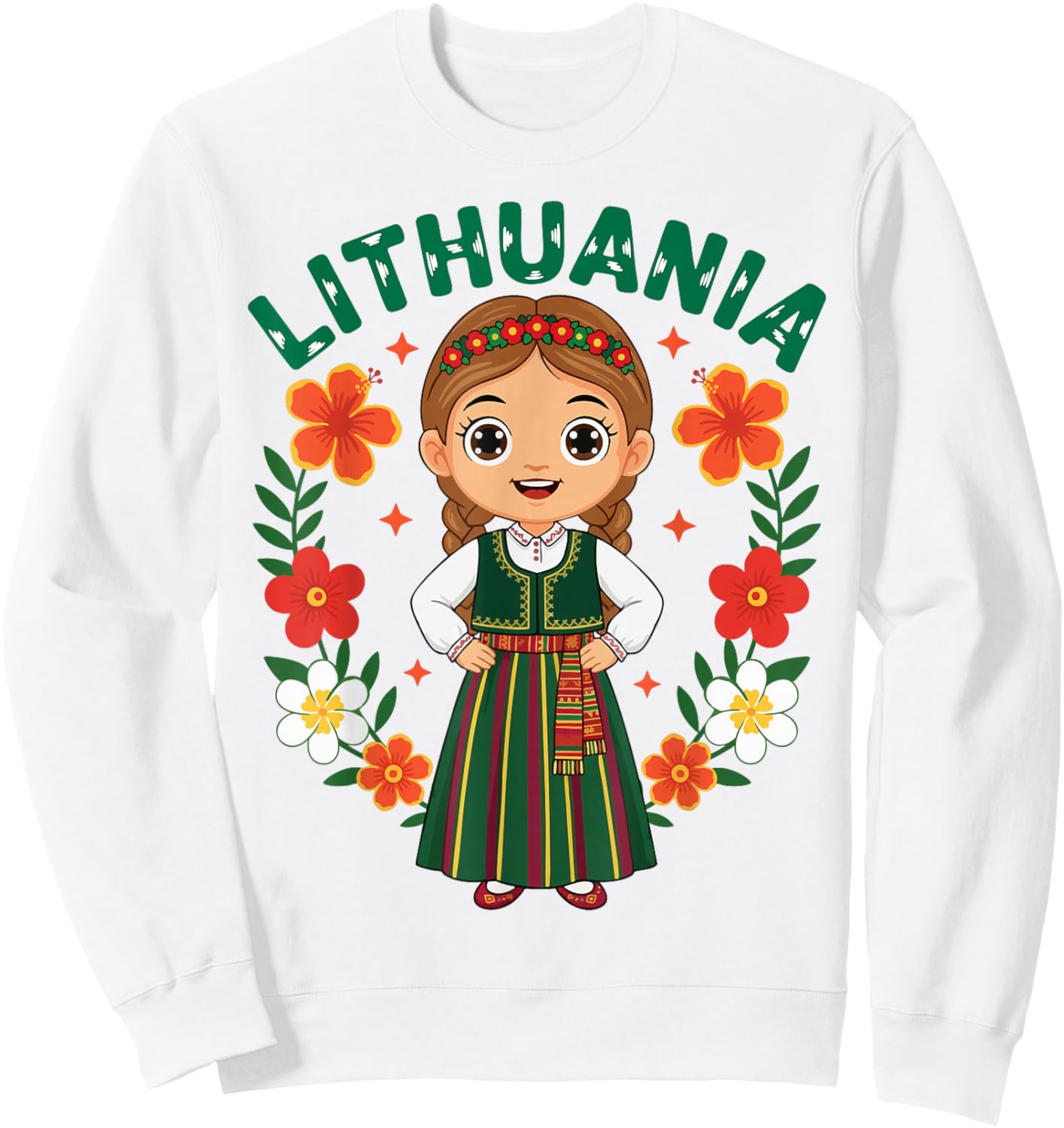 Lithuania Lithuanian Girl Traditional Dress Flowers Heritage Sweatshirt - Sweatshirt | White
