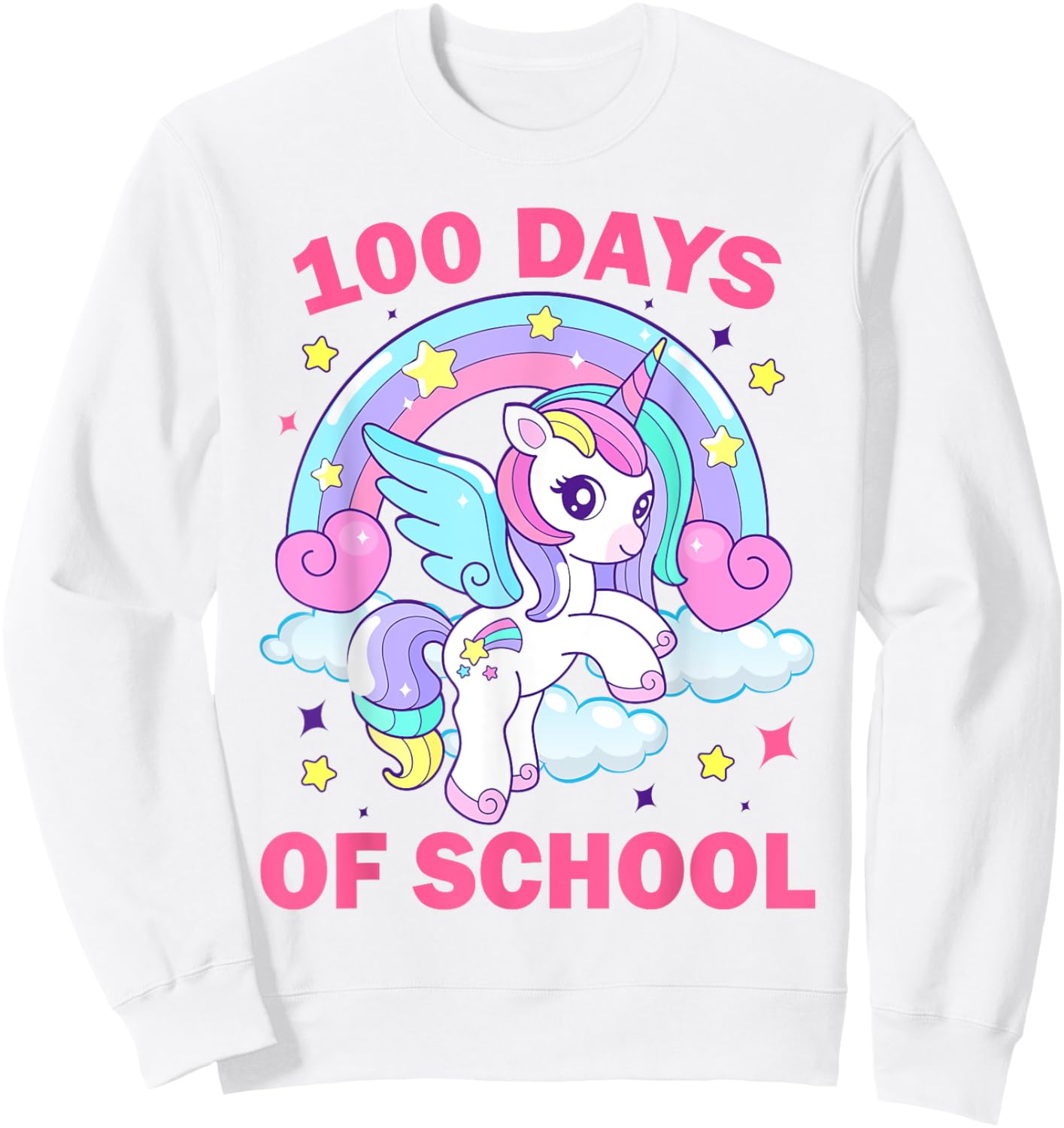 100 Days of School Rainbow Unicorn Girls 100th Day of School Sweatshirt - Sweatshirt | White