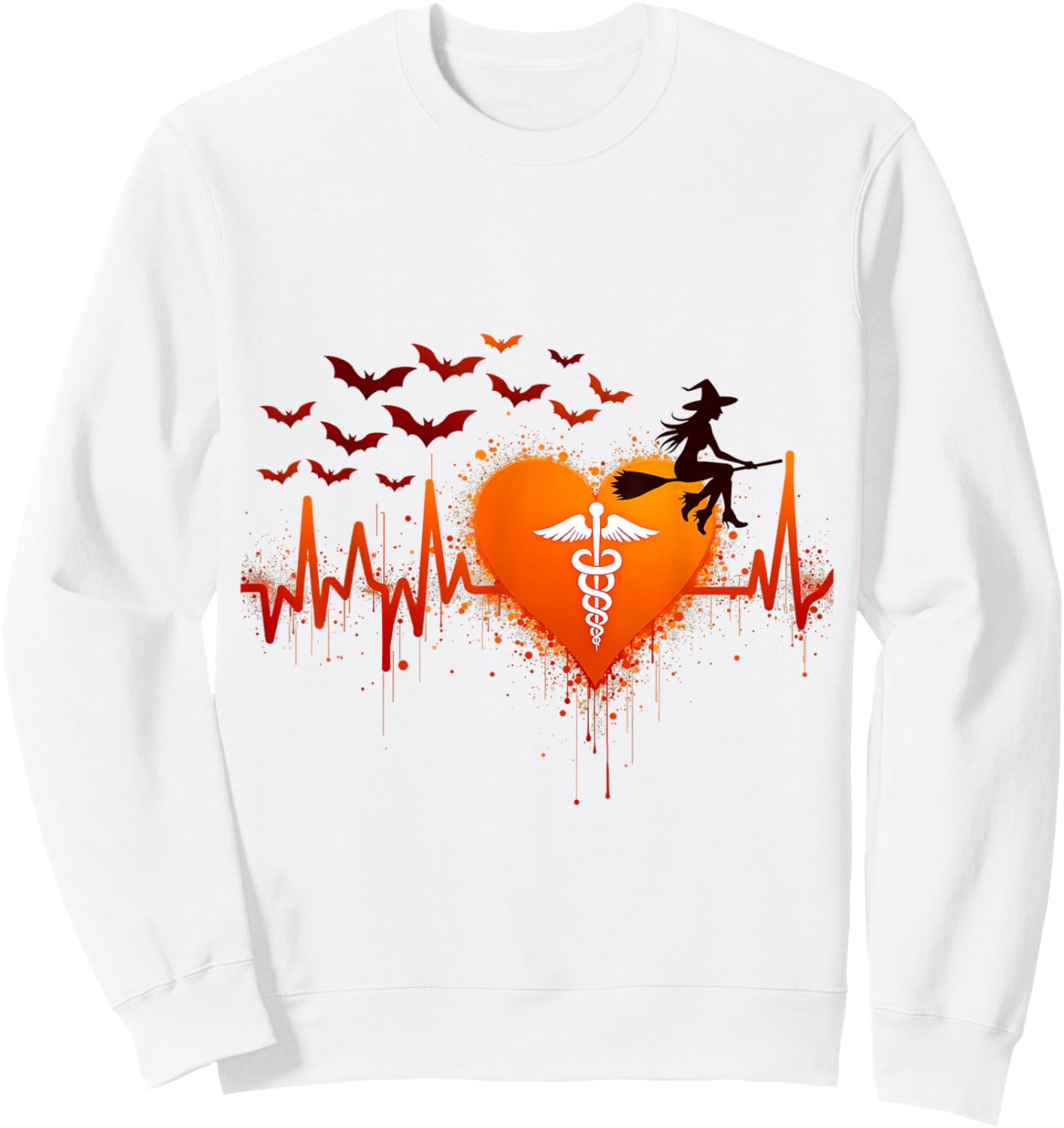 Halloween Medical Witch Heartbeat Sweatshirt - Sweatshirt | White