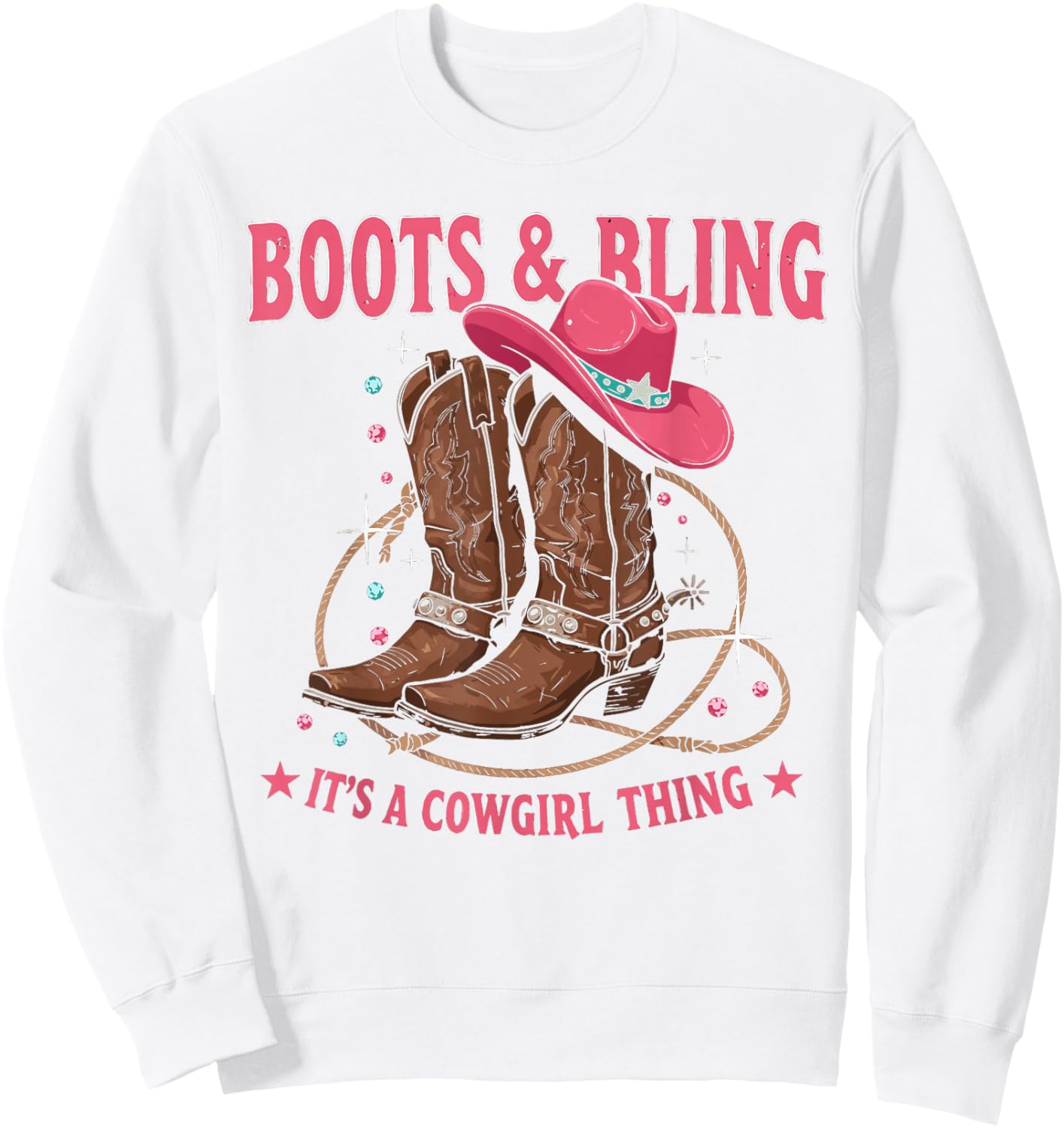 Howdy Country Rodeo Girl Western Boots & Bling its a Cowgirl Sweatshirt - Sweatshirt | White