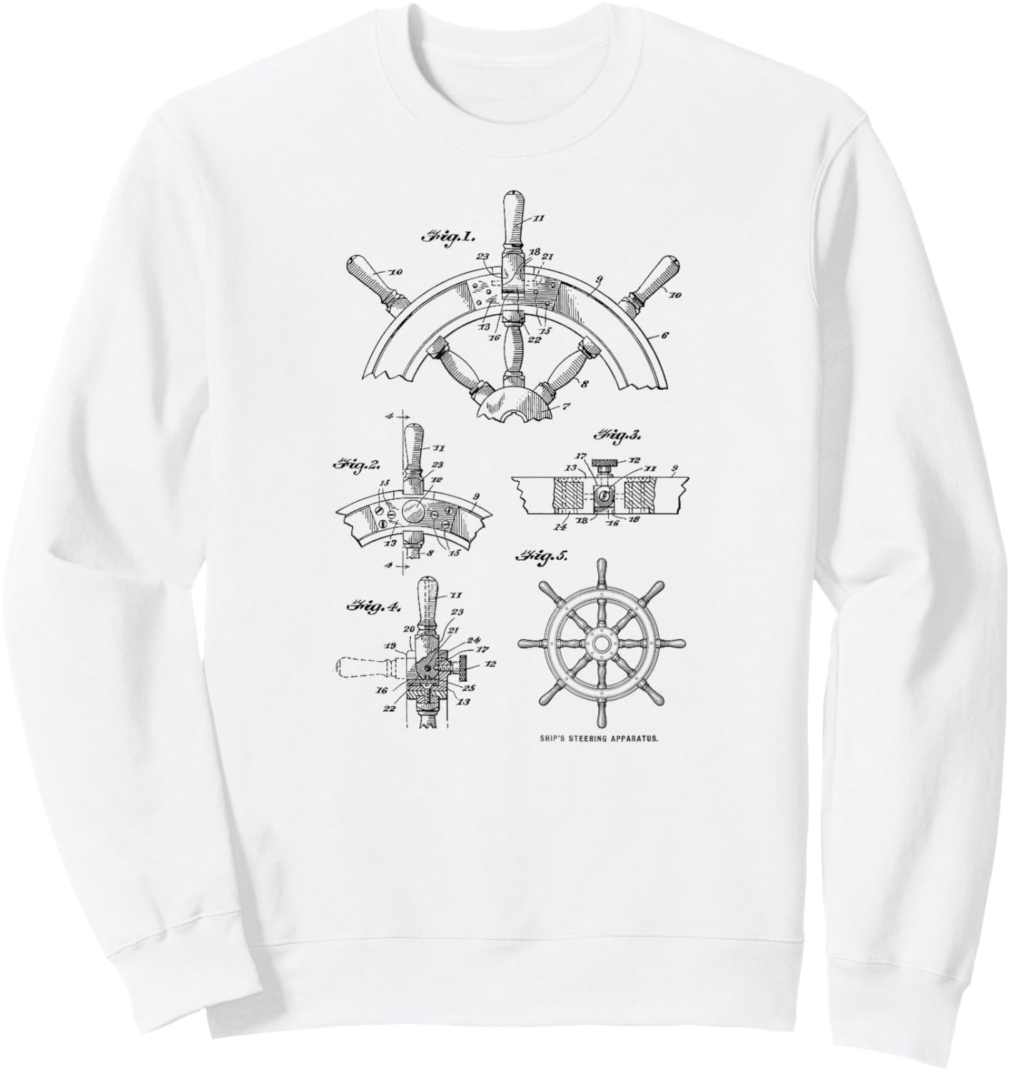 Nautical Vintage Sailing Boating Ship's Wheel Patent Sailors Sweatshirt - Sweatshirt | White