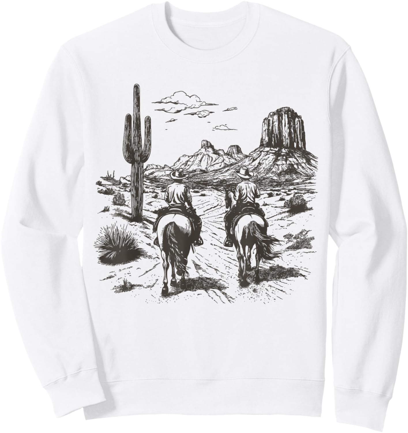 Vintage Cowboy Riding Horse Western Desert Mountain Country Sweatshirt - Sweatshirt | White