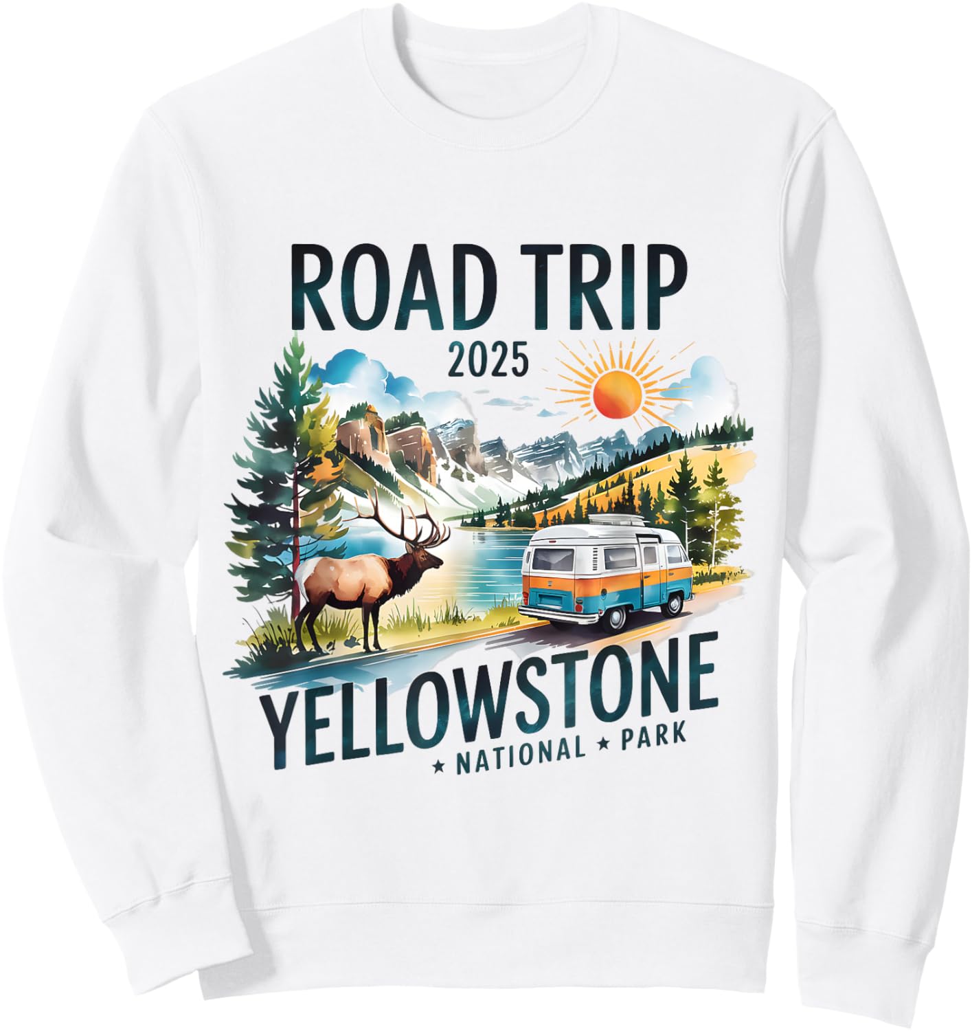Yellowstone Road Trip 2025 Nature Adventure Souvenir Design Sweatshirt - Sweatshirt | White
