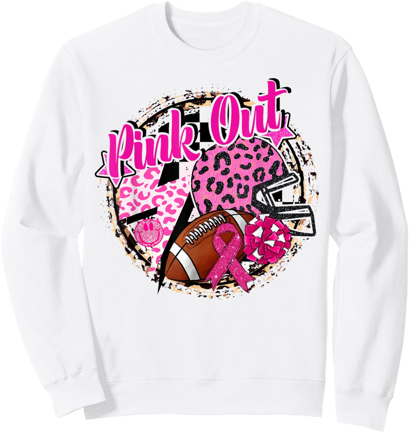 Pink Out Cheer Football Pink Ribbon Breast Cancer Awareness Sweatshirt - Sweatshirt | White