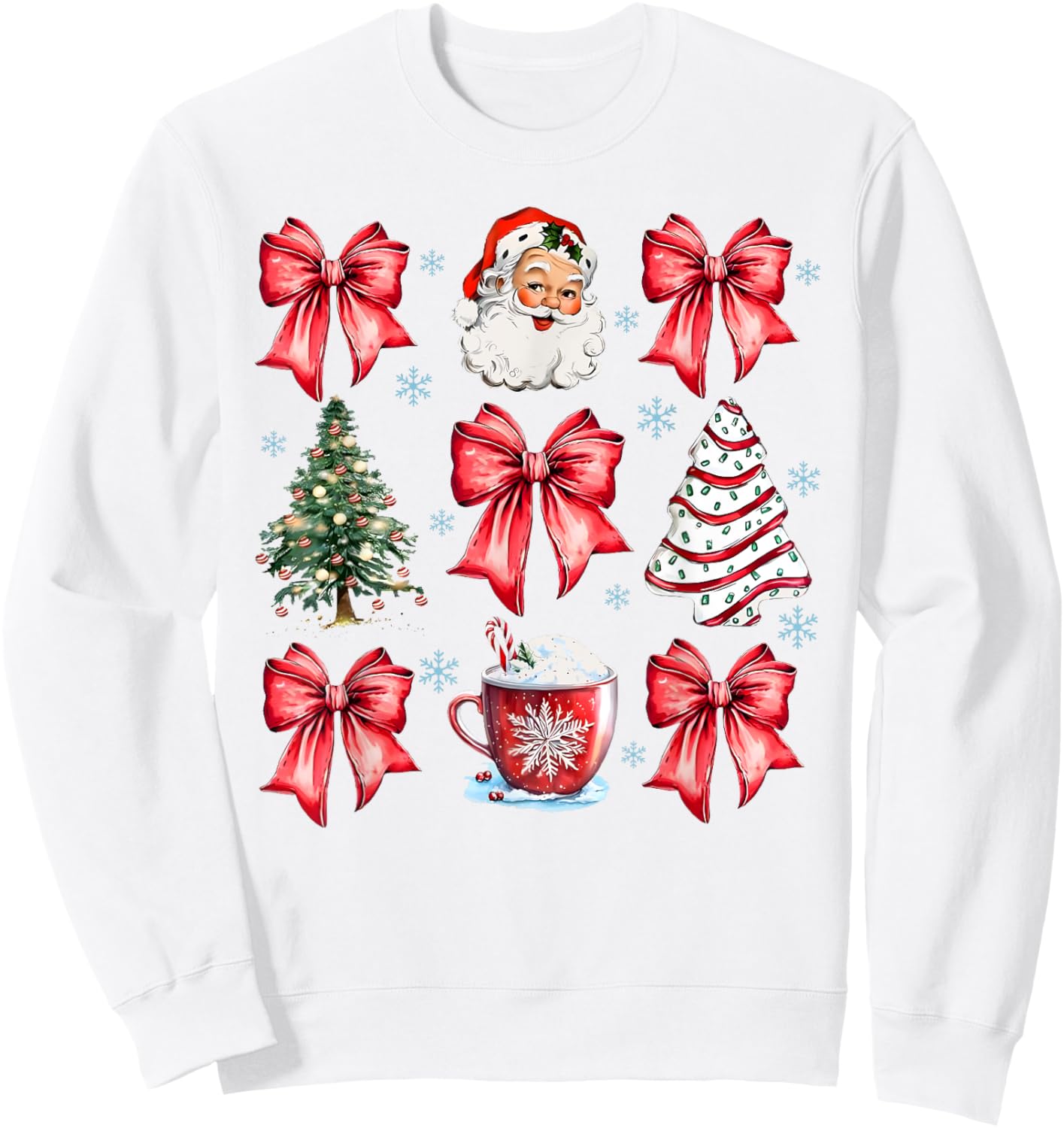 Retro Christmas Coquette Bow Santa Coffee Cake Holiday Women Sweatshirt - Sweatshirt | White