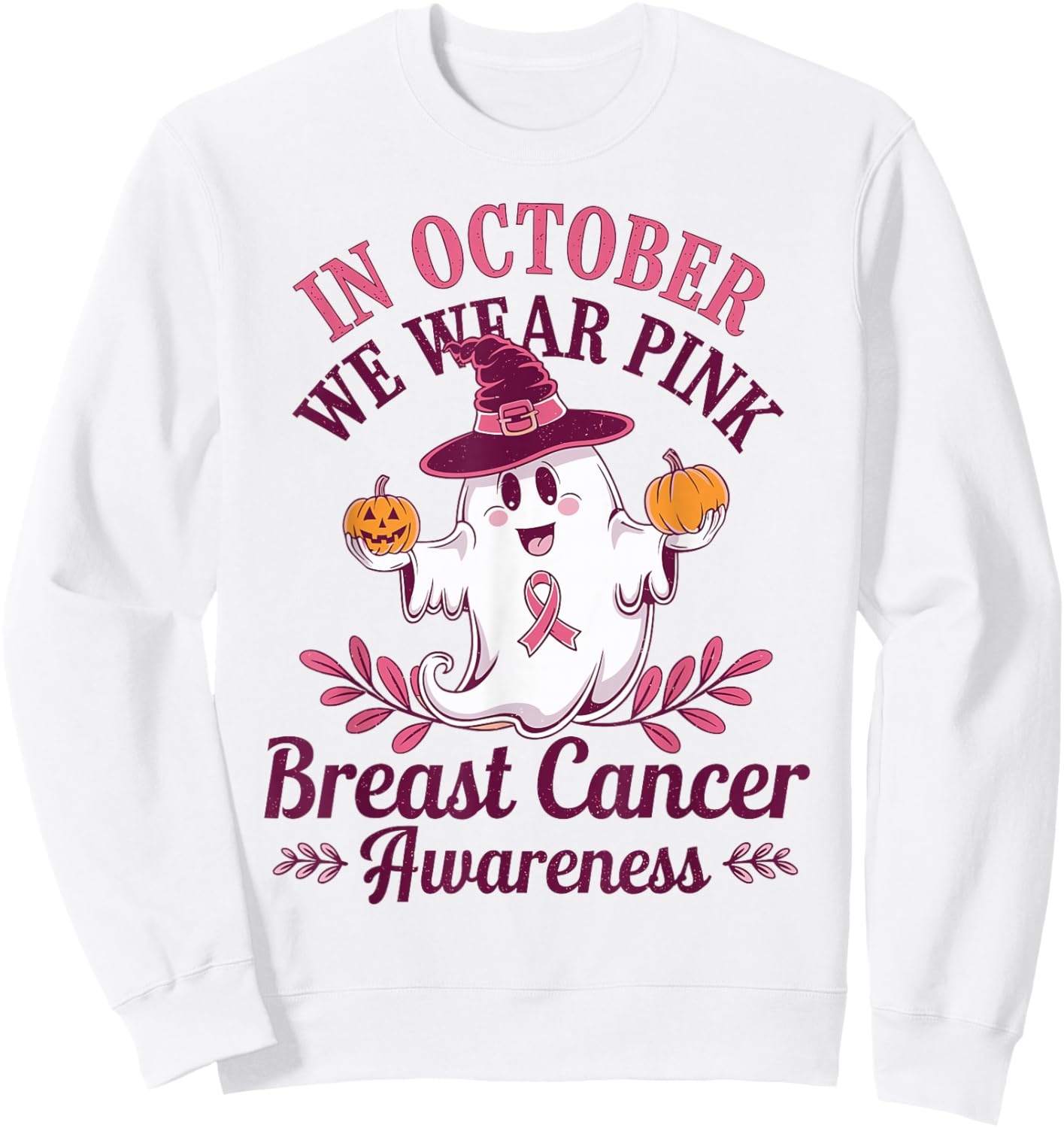 In October We Wear Pink Breast Cancer Awareness Pumpkins Sweatshirt - Sweatshirt | White