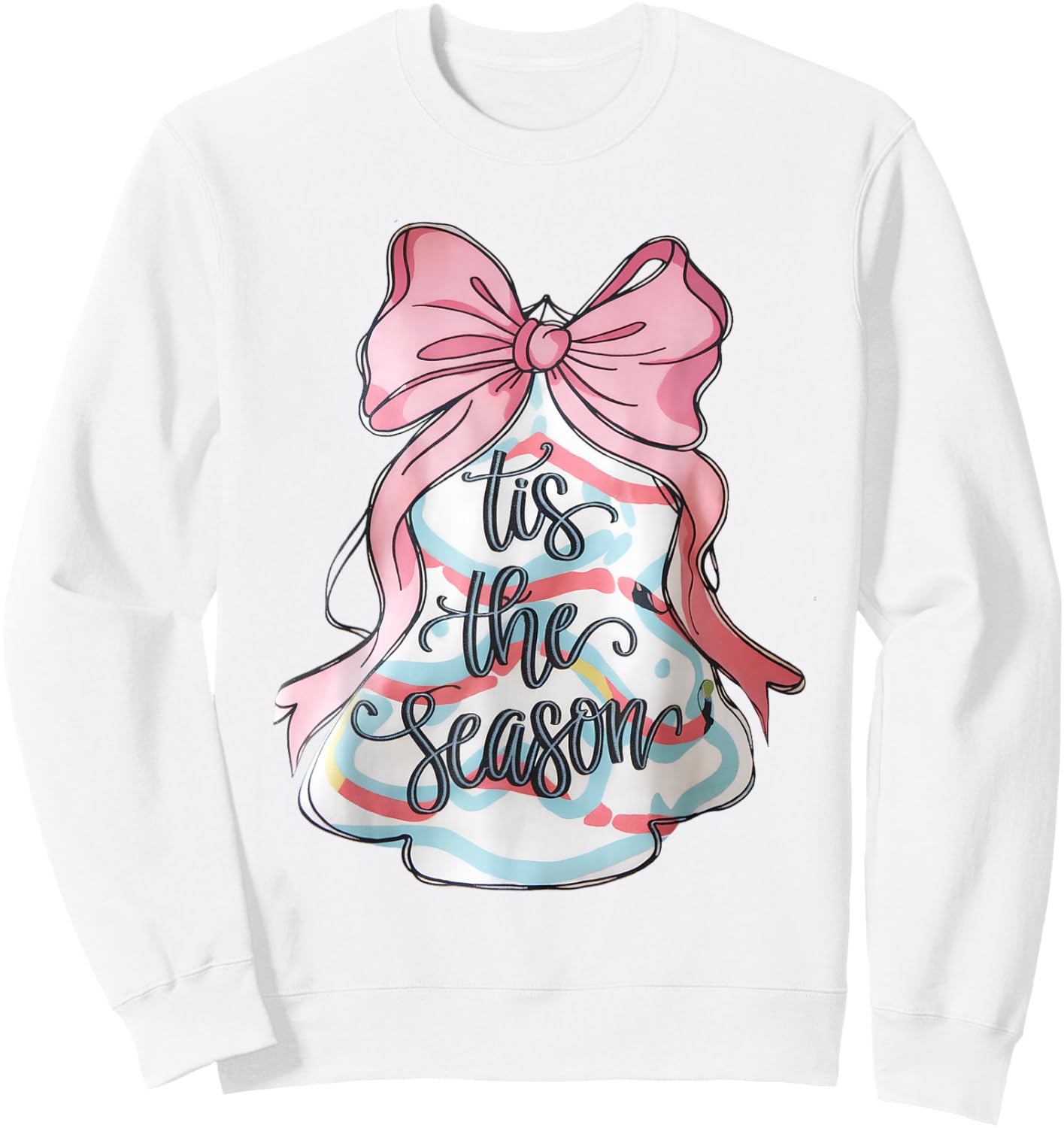 Funny Christmas Outfit Women Kids Pink Christmas Tree Cake Coquette Bow Xmas Pajamas Funny Sweatshirt - Sweatshirt | White