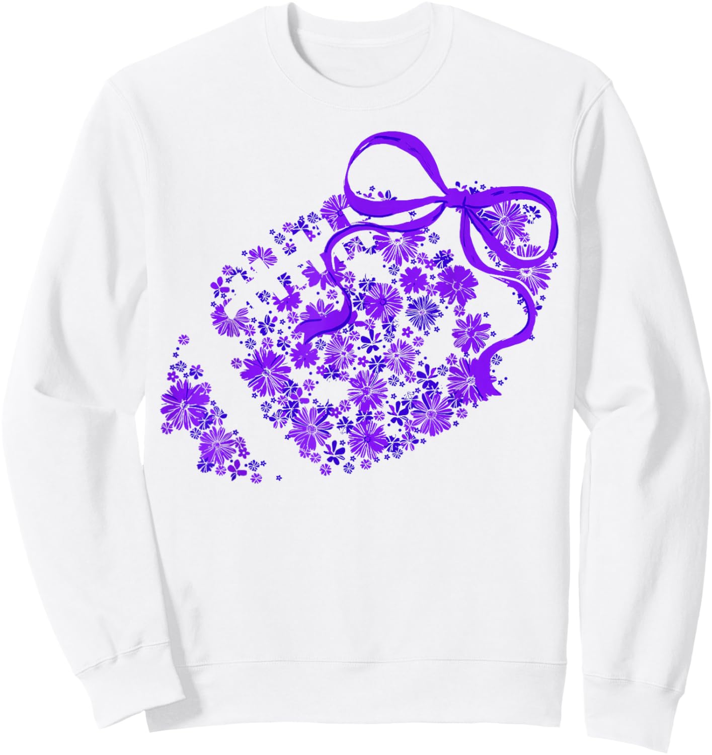 Floral Football Game Day Girly Coquette Team Spirit Purple Sweatshirt - Sweatshirt | White